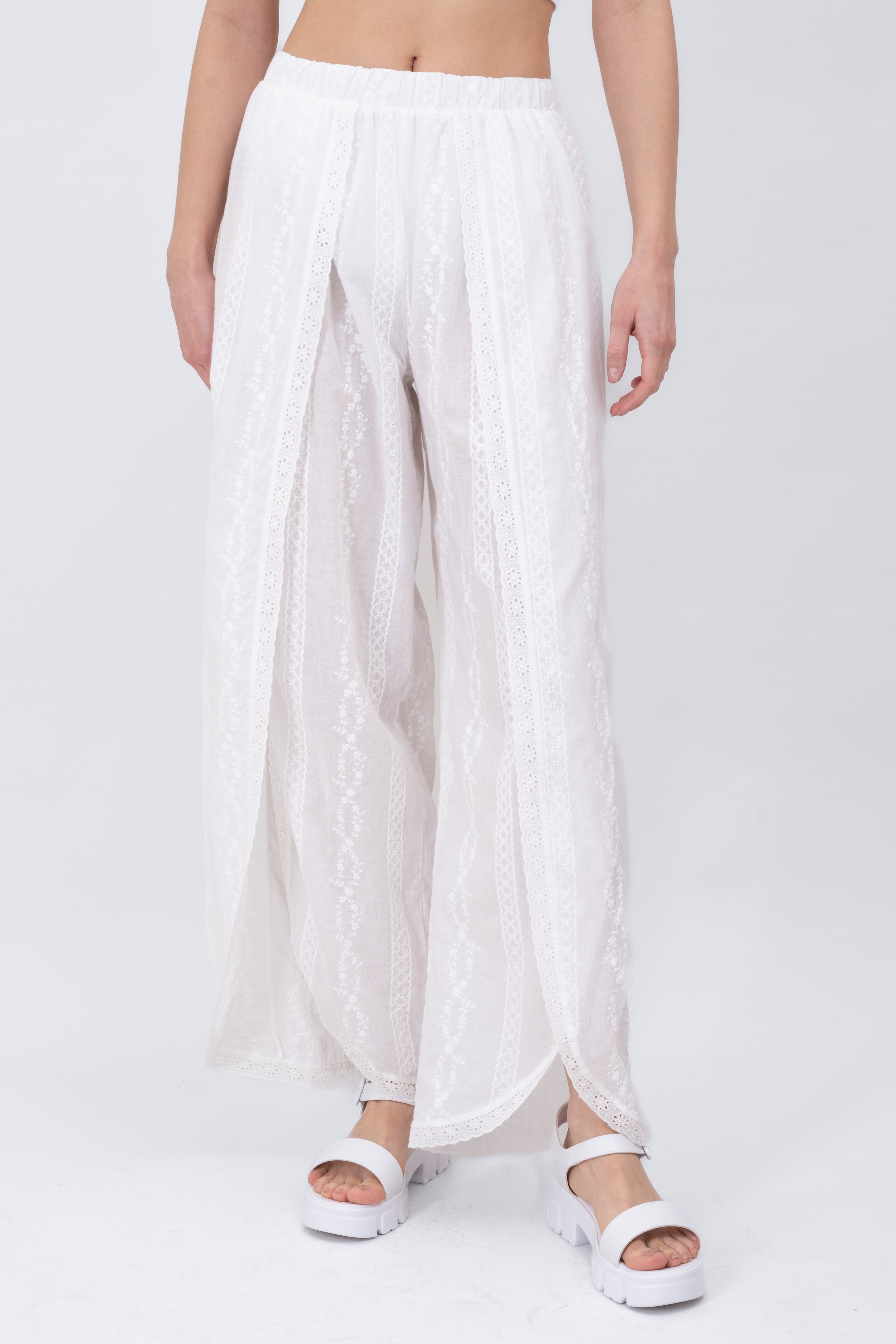 Broad embroidery pants flowers WHITE