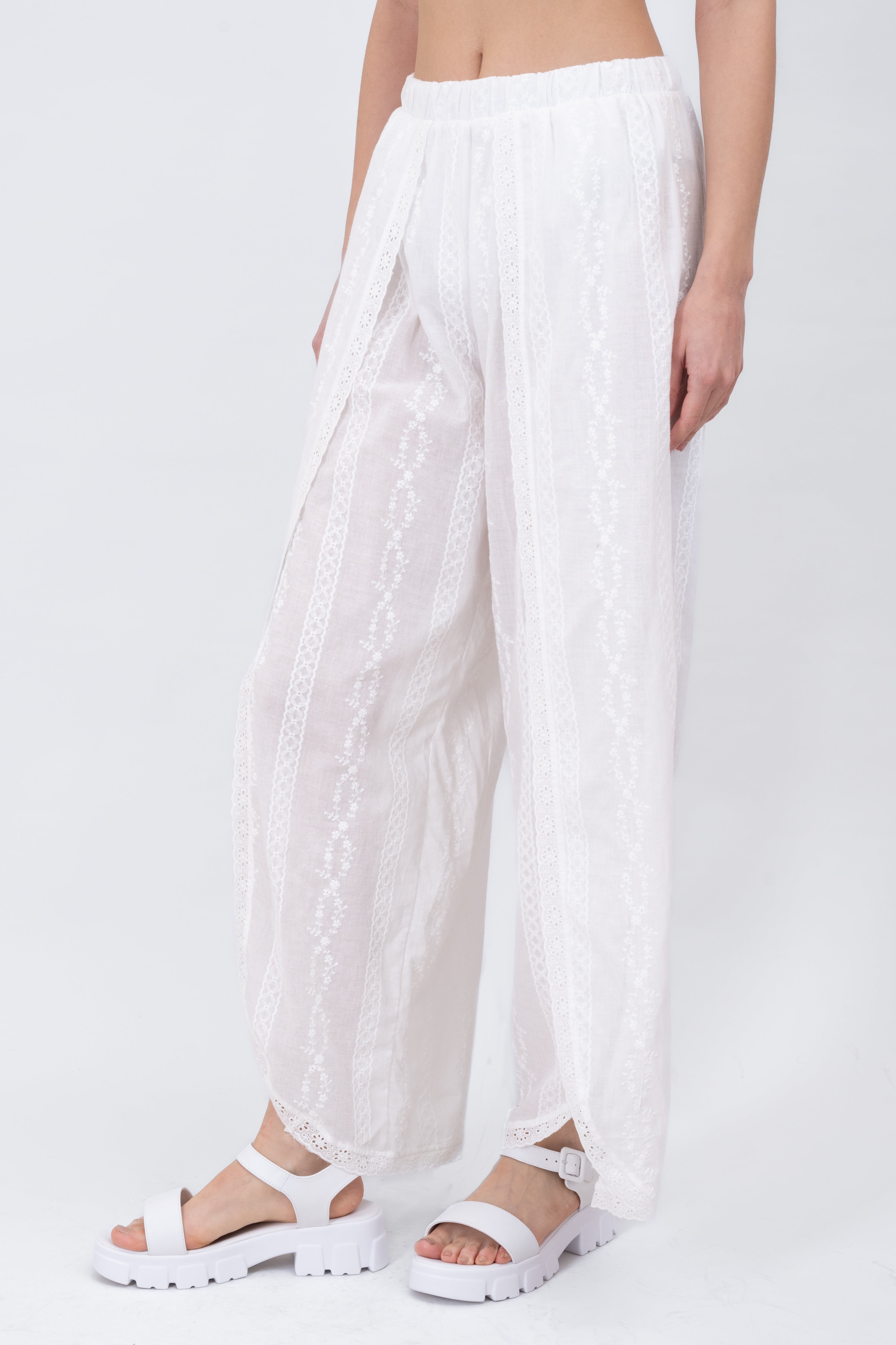 Broad embroidery pants flowers WHITE