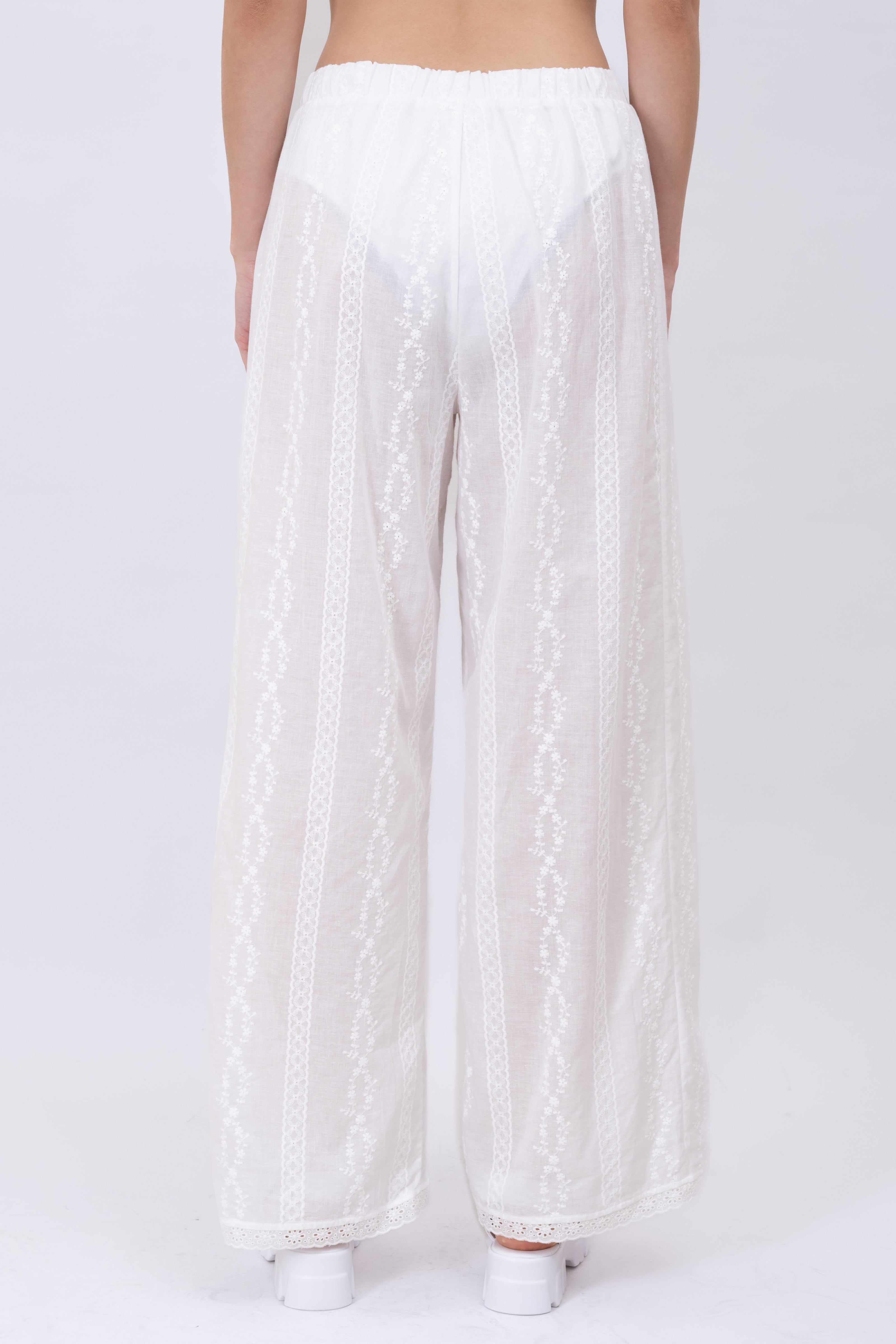 Broad embroidery pants flowers WHITE