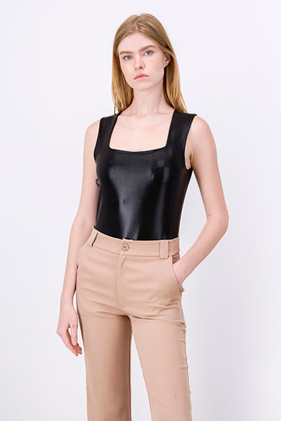 BODYSUIT Metallic straight neckline BLACK