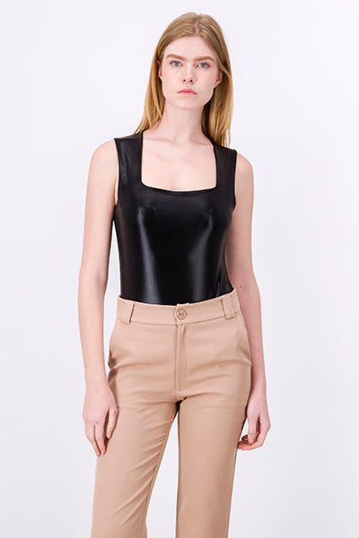 BODYSUIT Metallic straight neckline BLACK