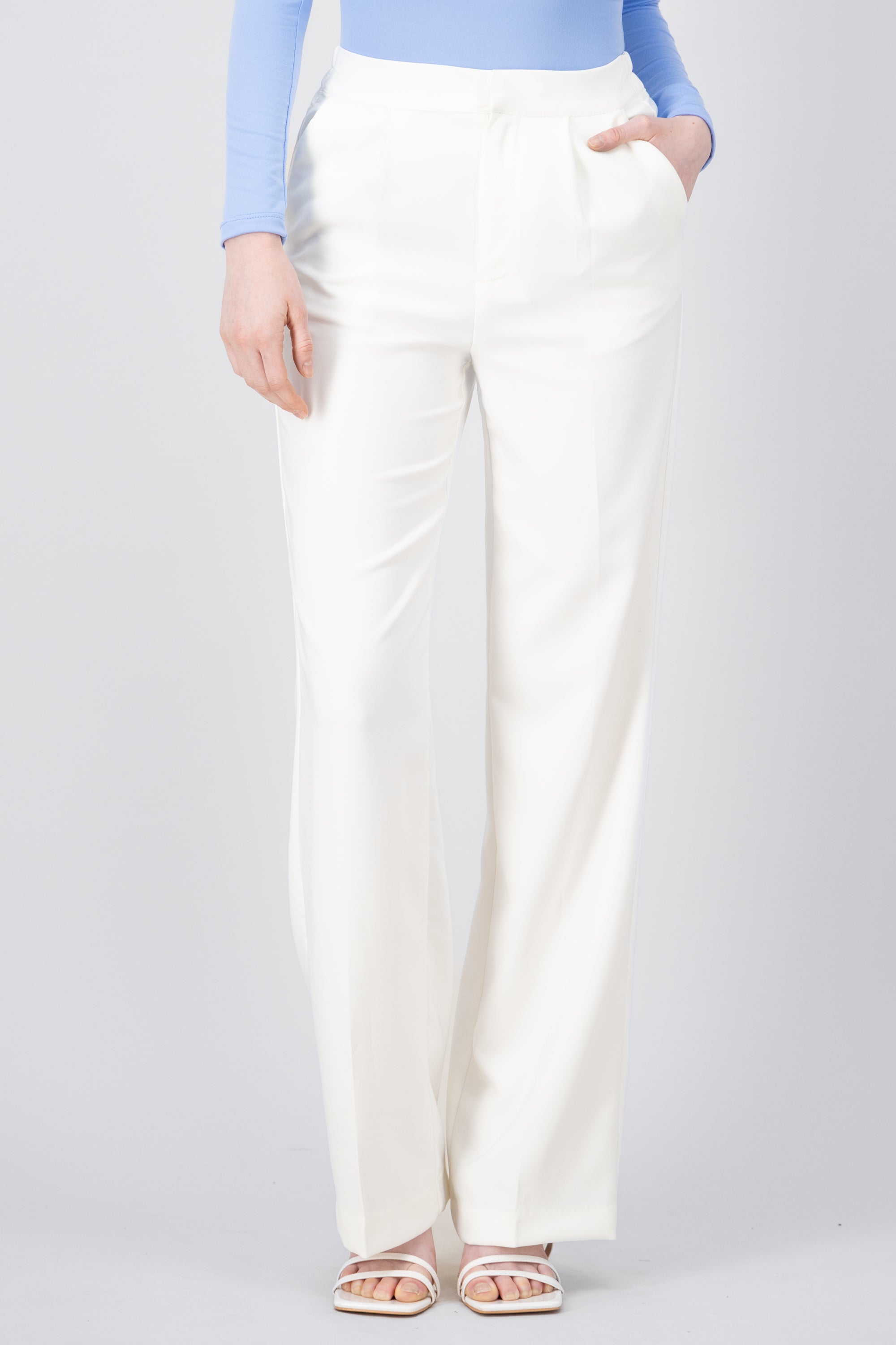 Pantalon Recto Liso Con Pinzas BLANCO