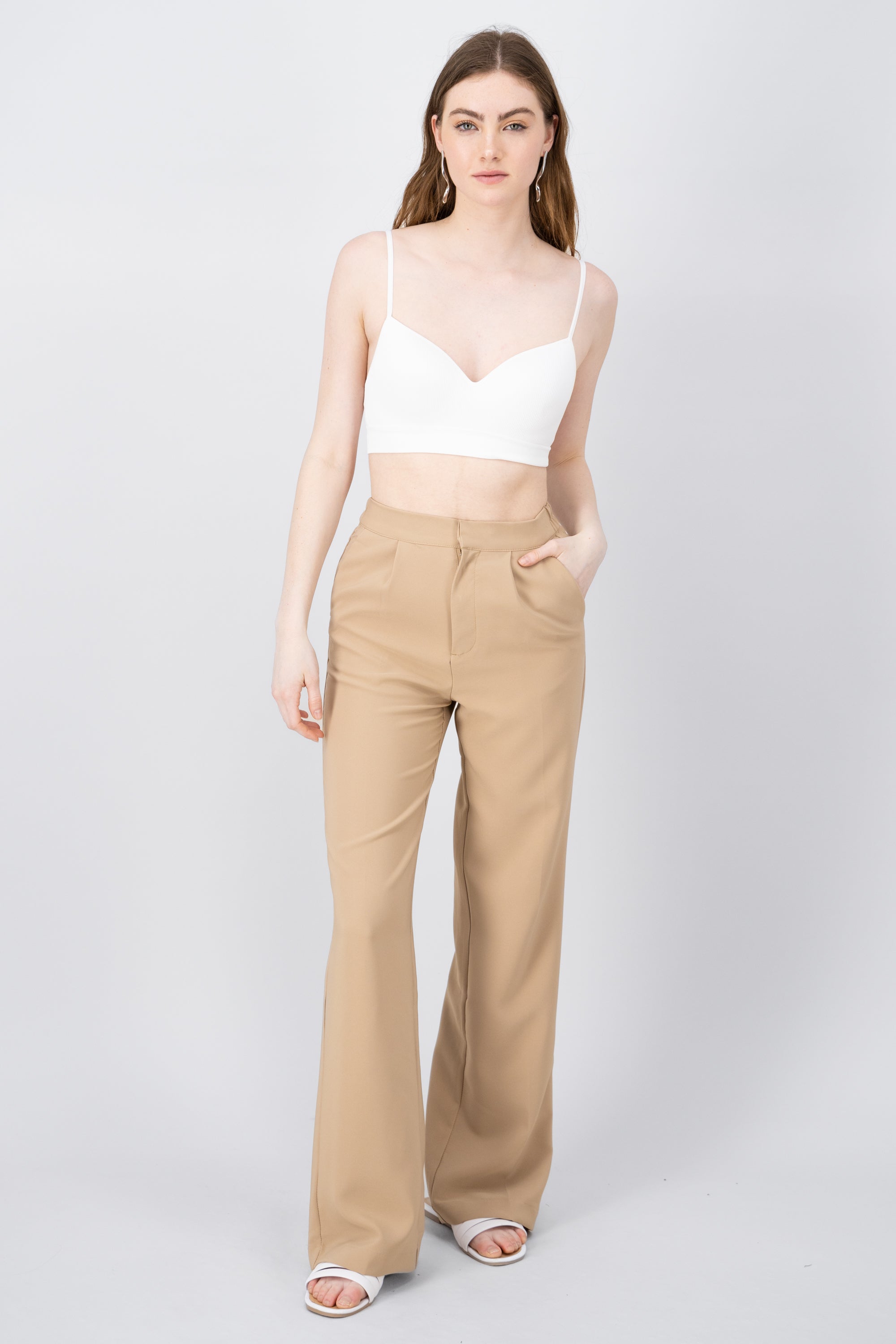 Pantalon Recto Liso Con Pinzas KHAKI