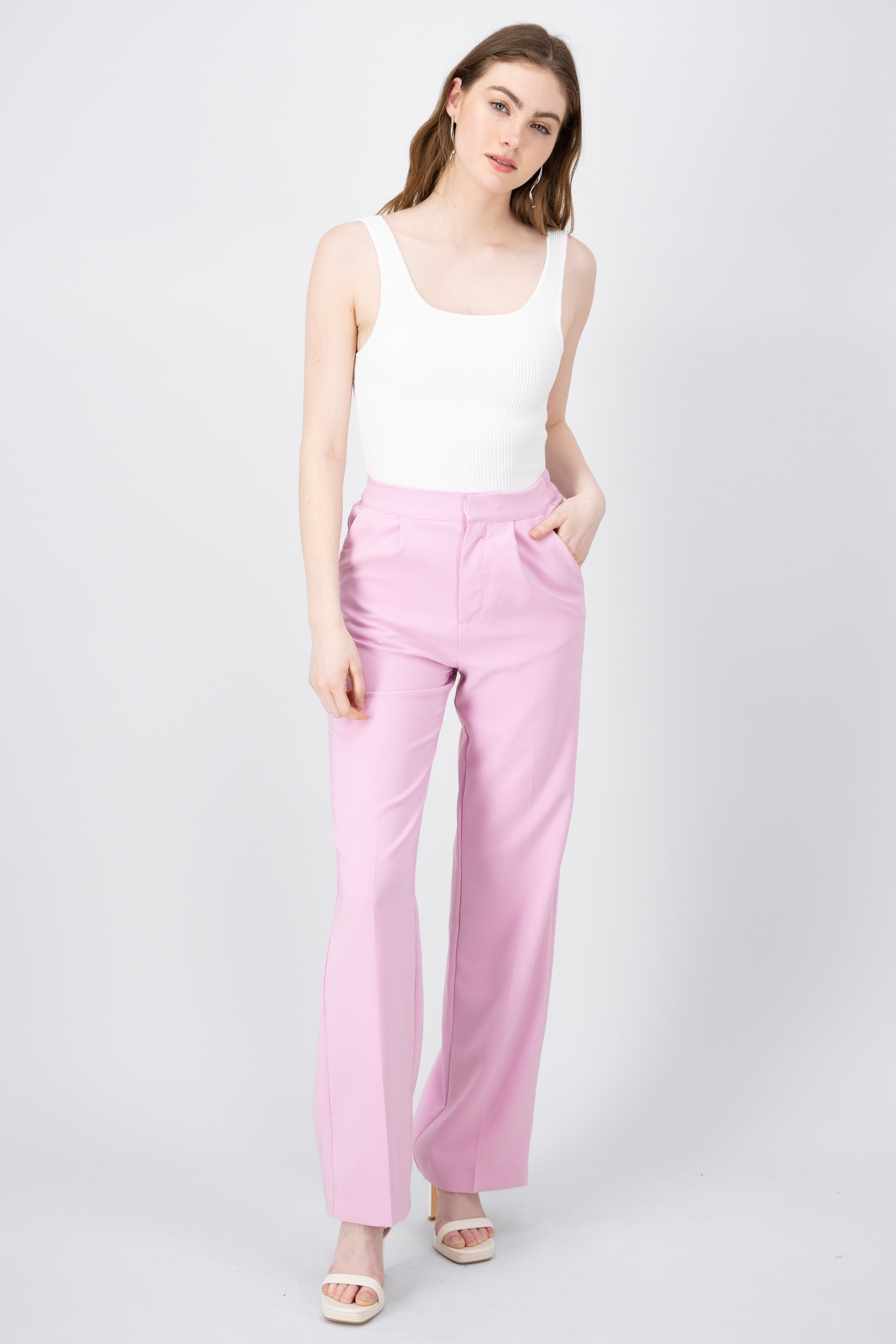 Pantalon Recto Liso Con Pinzas ROSA