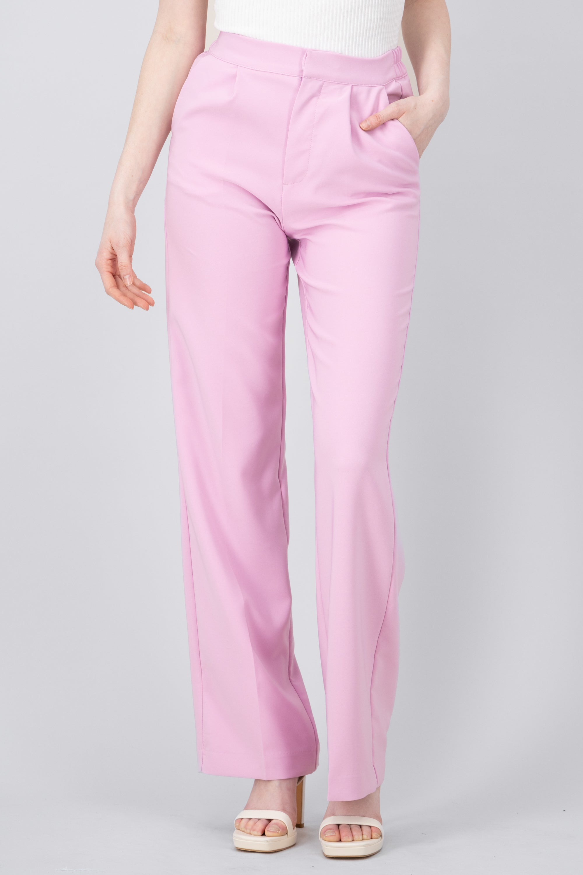 Pantalon Recto Liso Con Pinzas ROSA