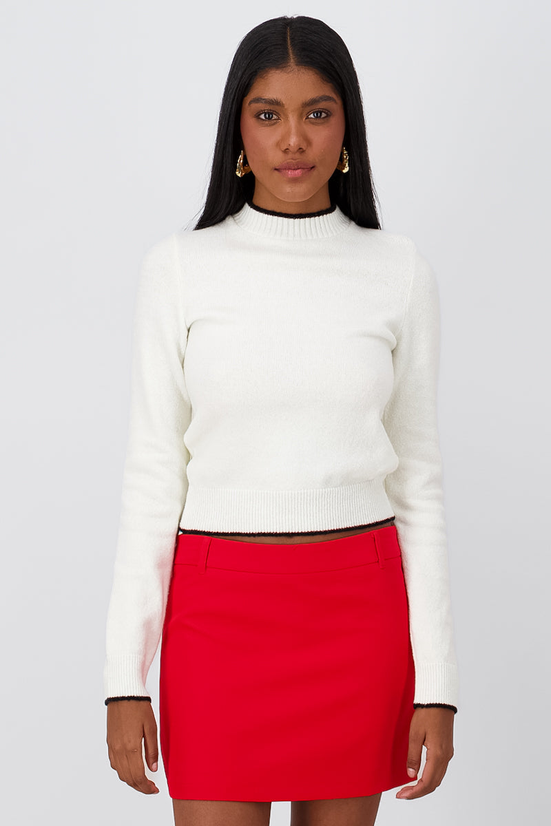 Hypsters long -colored contrast sleeve White Combo