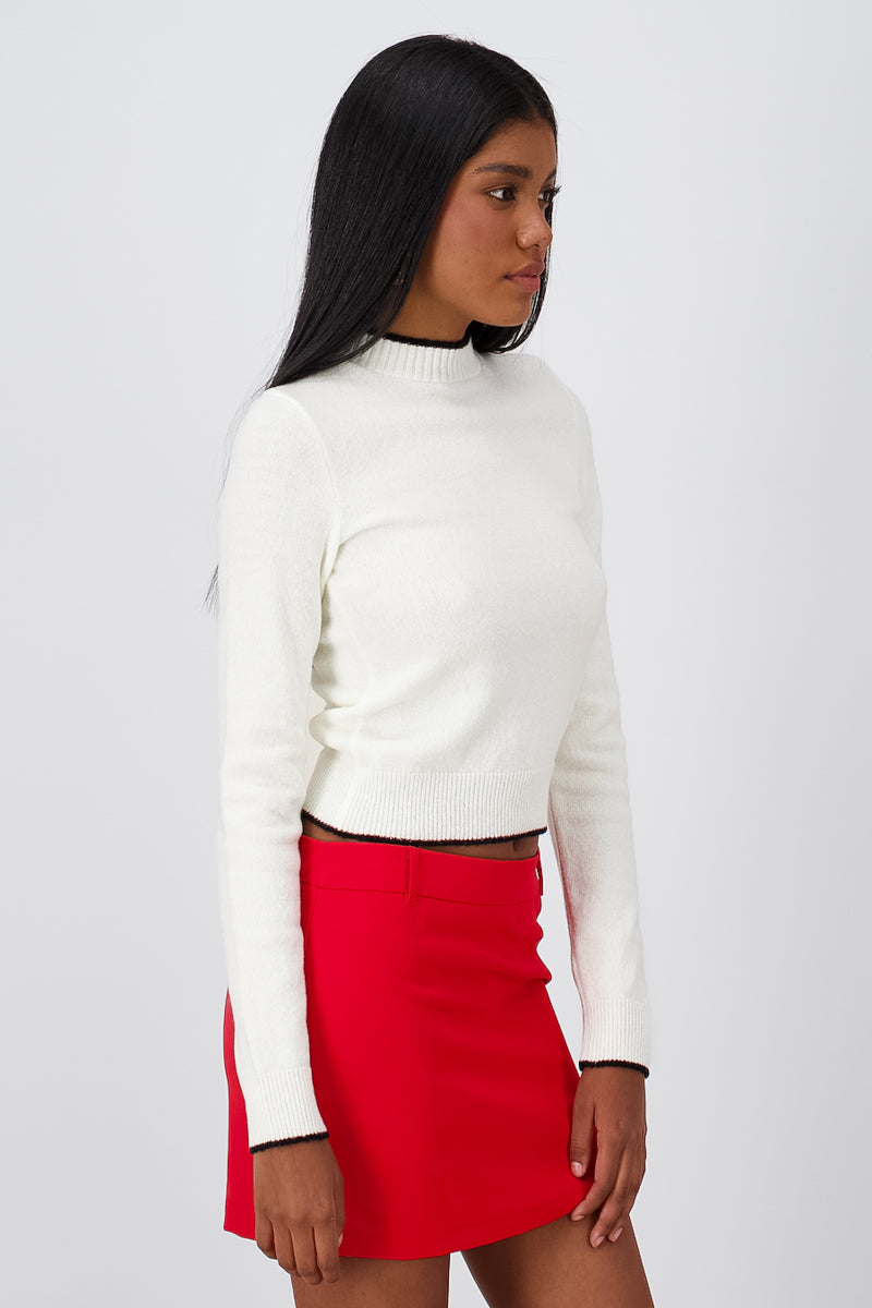 Hypsters long -colored contrast sleeve White Combo