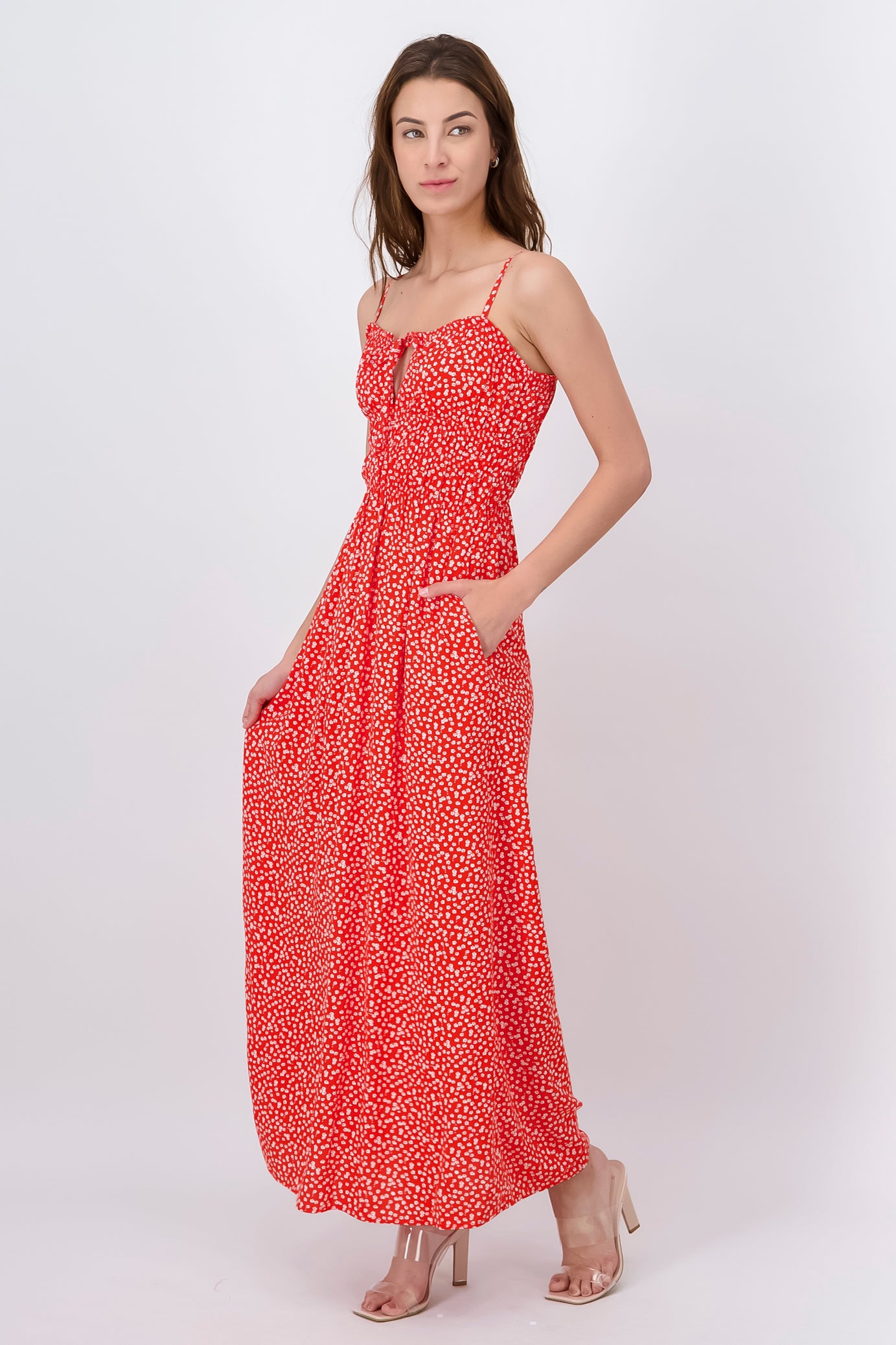 Vestido Maxi Estampado Floral Detalle Moño Hypster ROJO COMBO