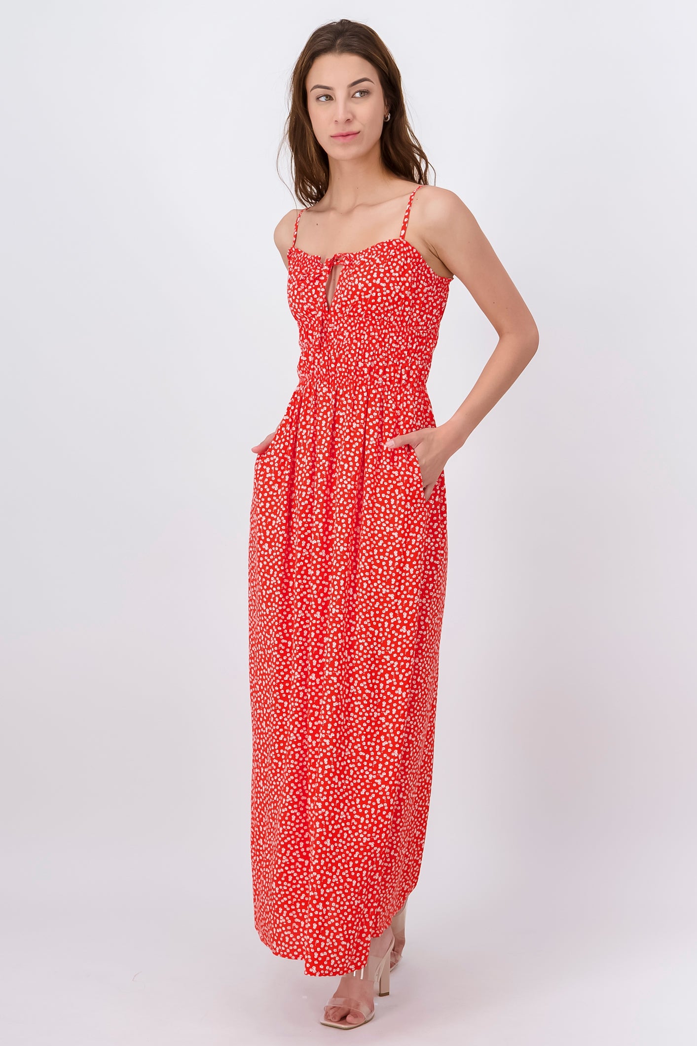 Vestido Maxi Estampado Floral Detalle Moño Hypster ROJO COMBO