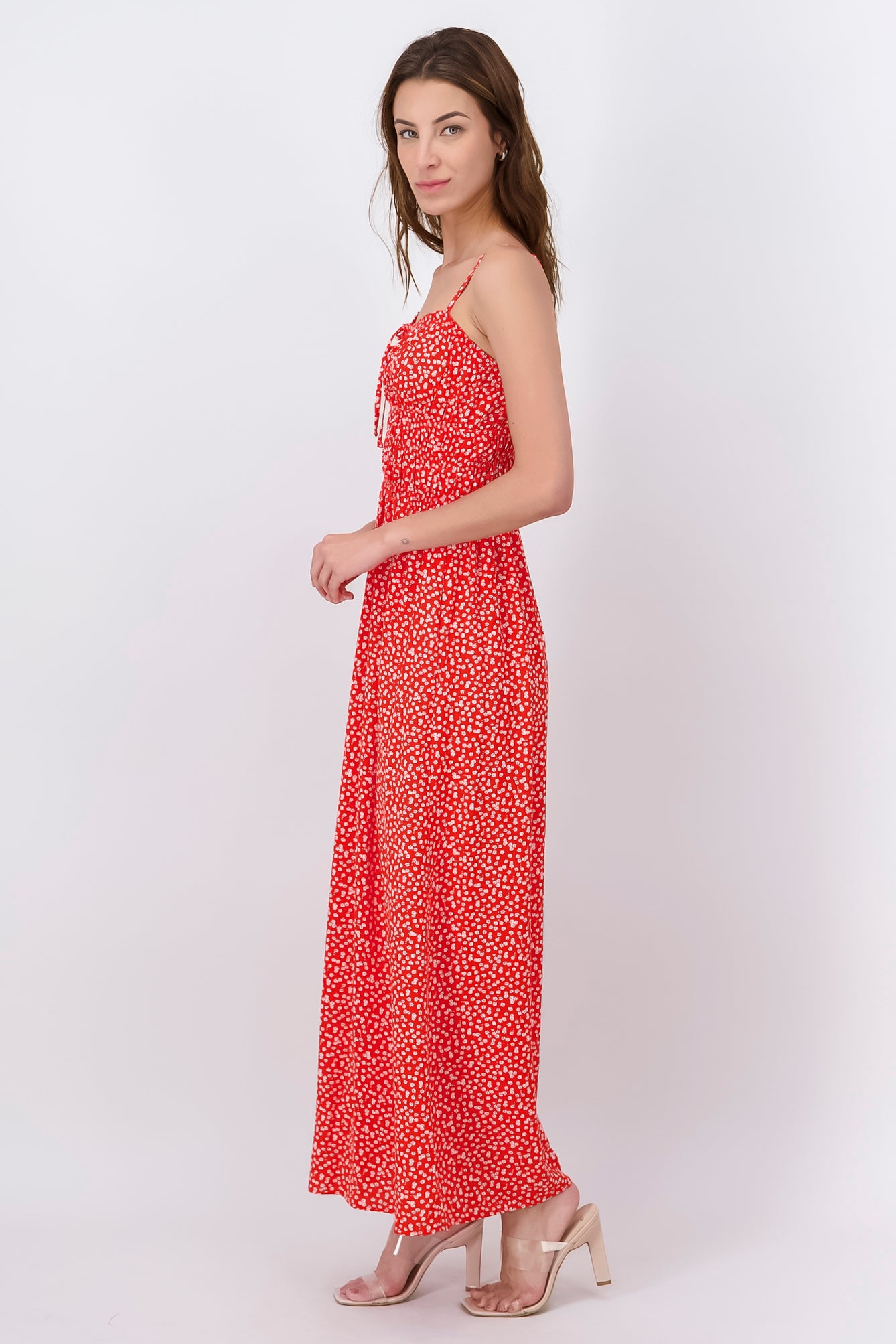 Vestido Maxi Estampado Floral Detalle Moño Hypster ROJO COMBO