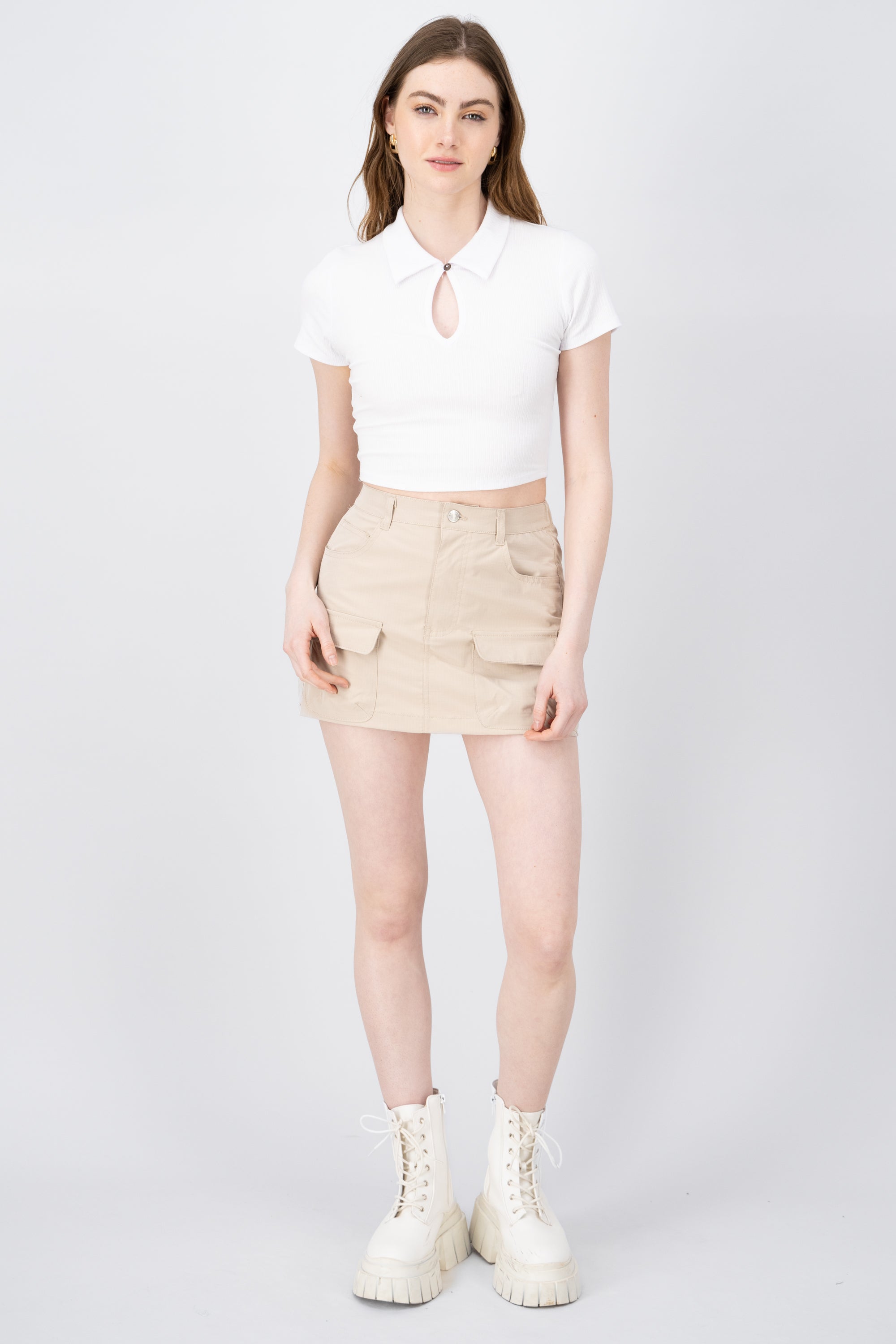 Mini Falda Parachute Bolsas Cargo KHAKI