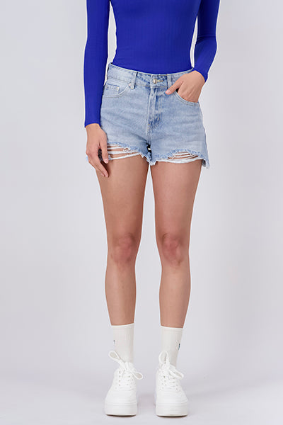 Short Denim Destrucciones Flecos LIGHT WASH