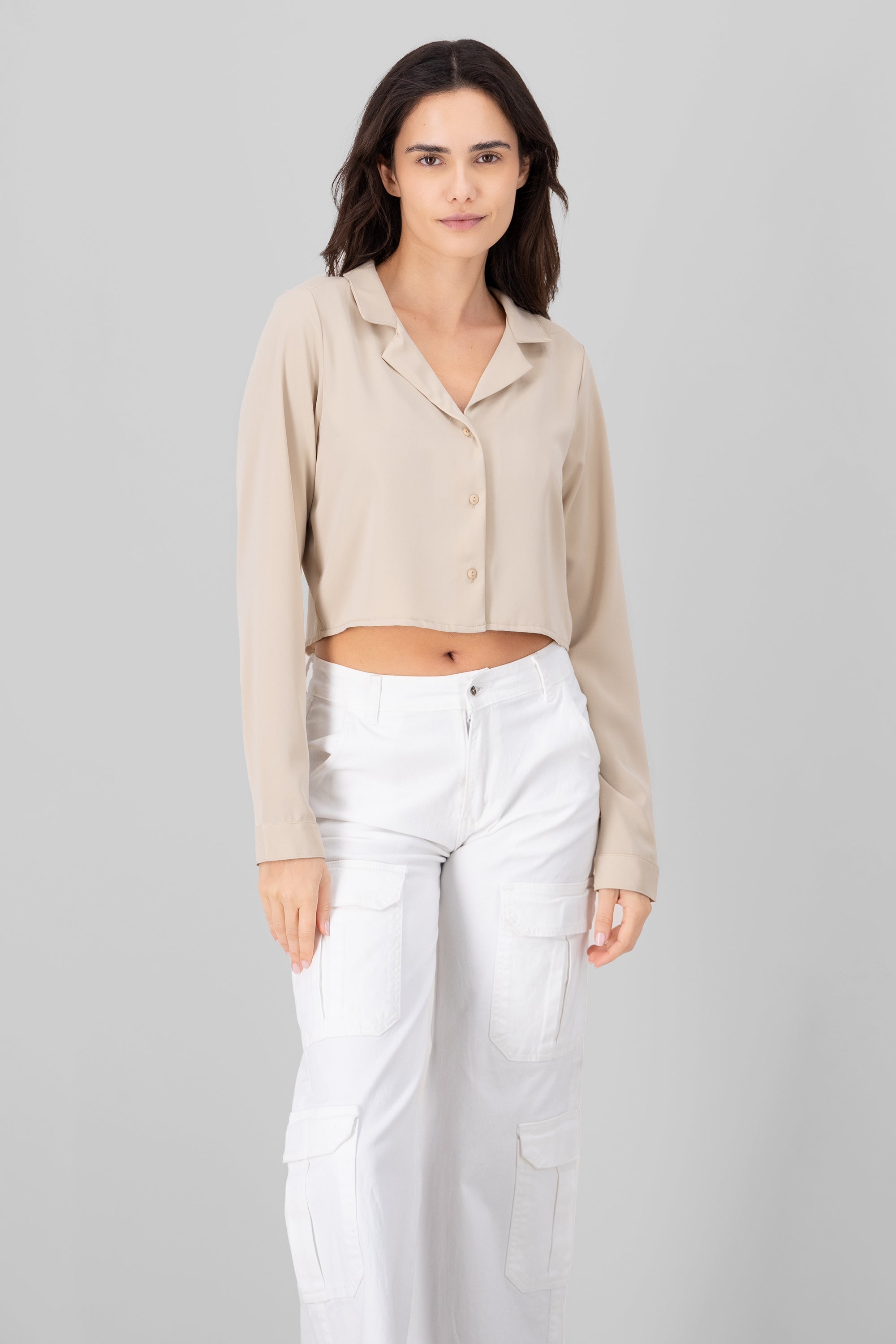 Camisa Lisa Manga Larga BEIGE