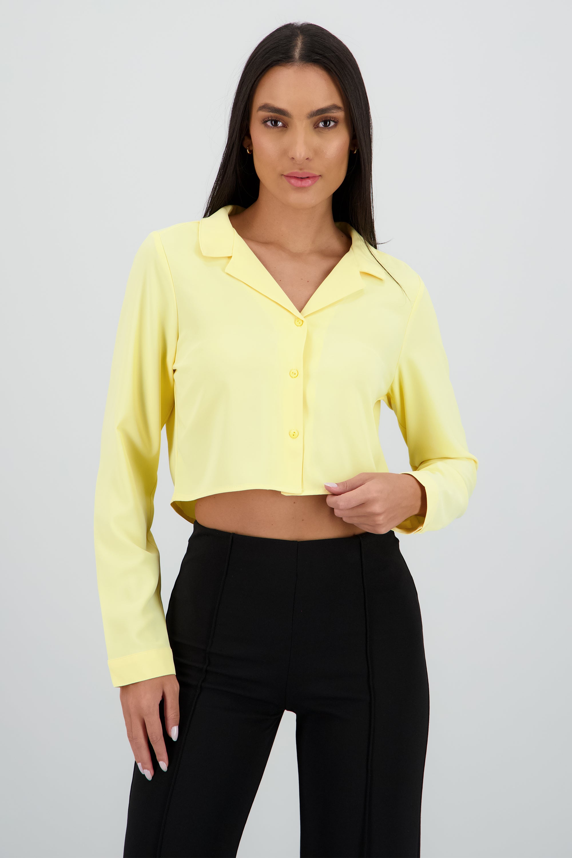 Camisa Lisa Manga Larga AMARILLO PASTEL