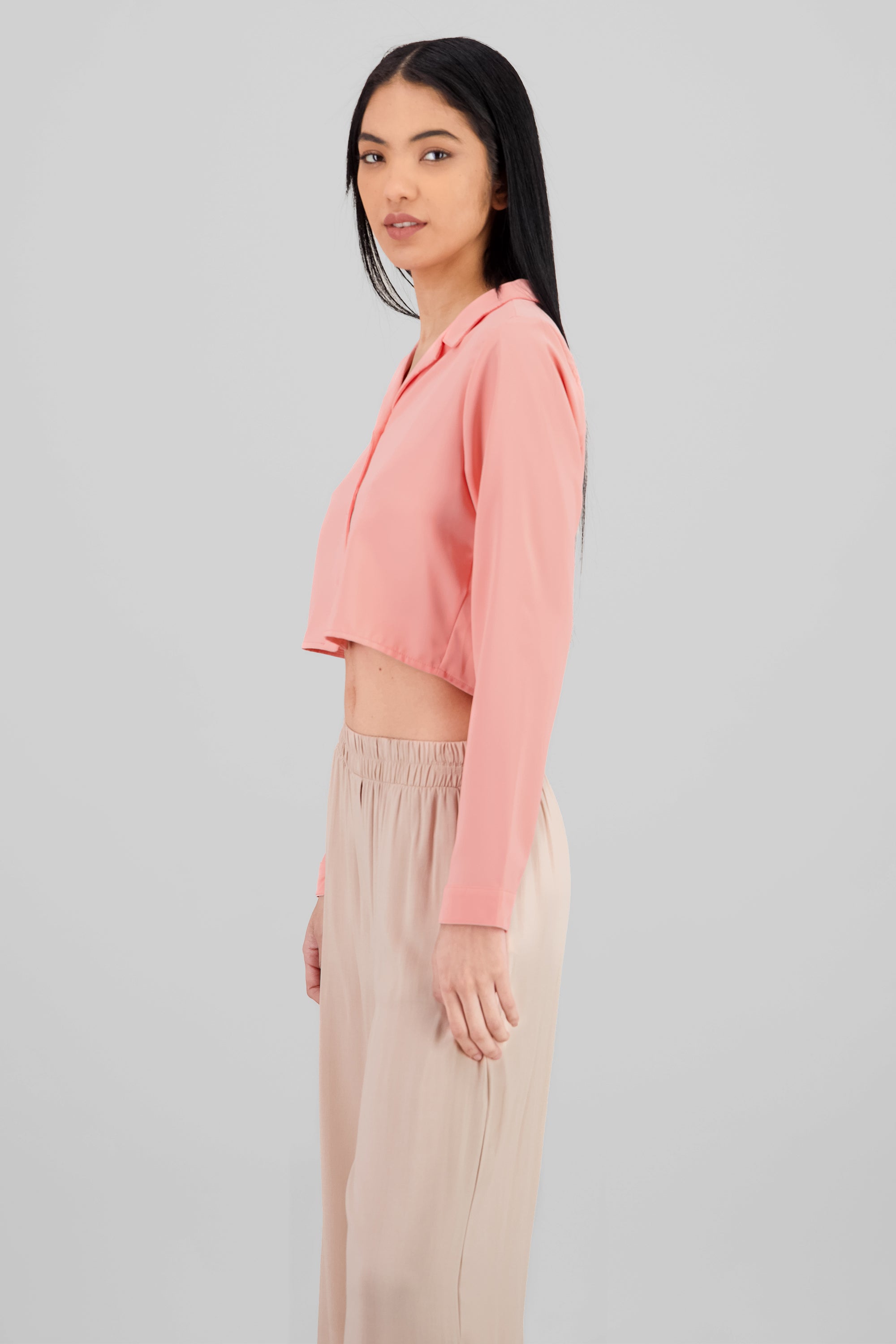 Camisa Lisa Manga Larga DURAZNO