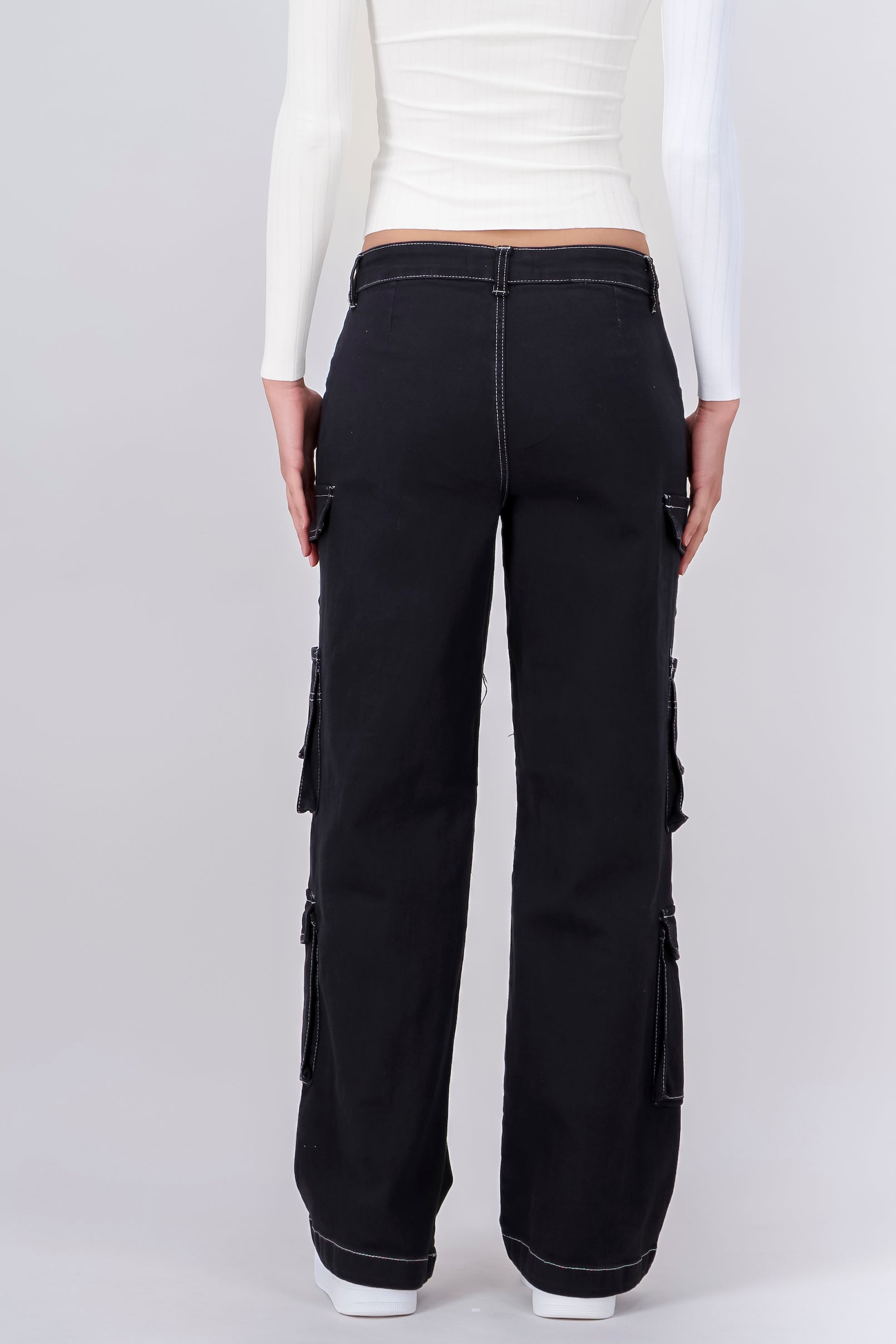 Denim Wide Leg Cargo Pants GREY