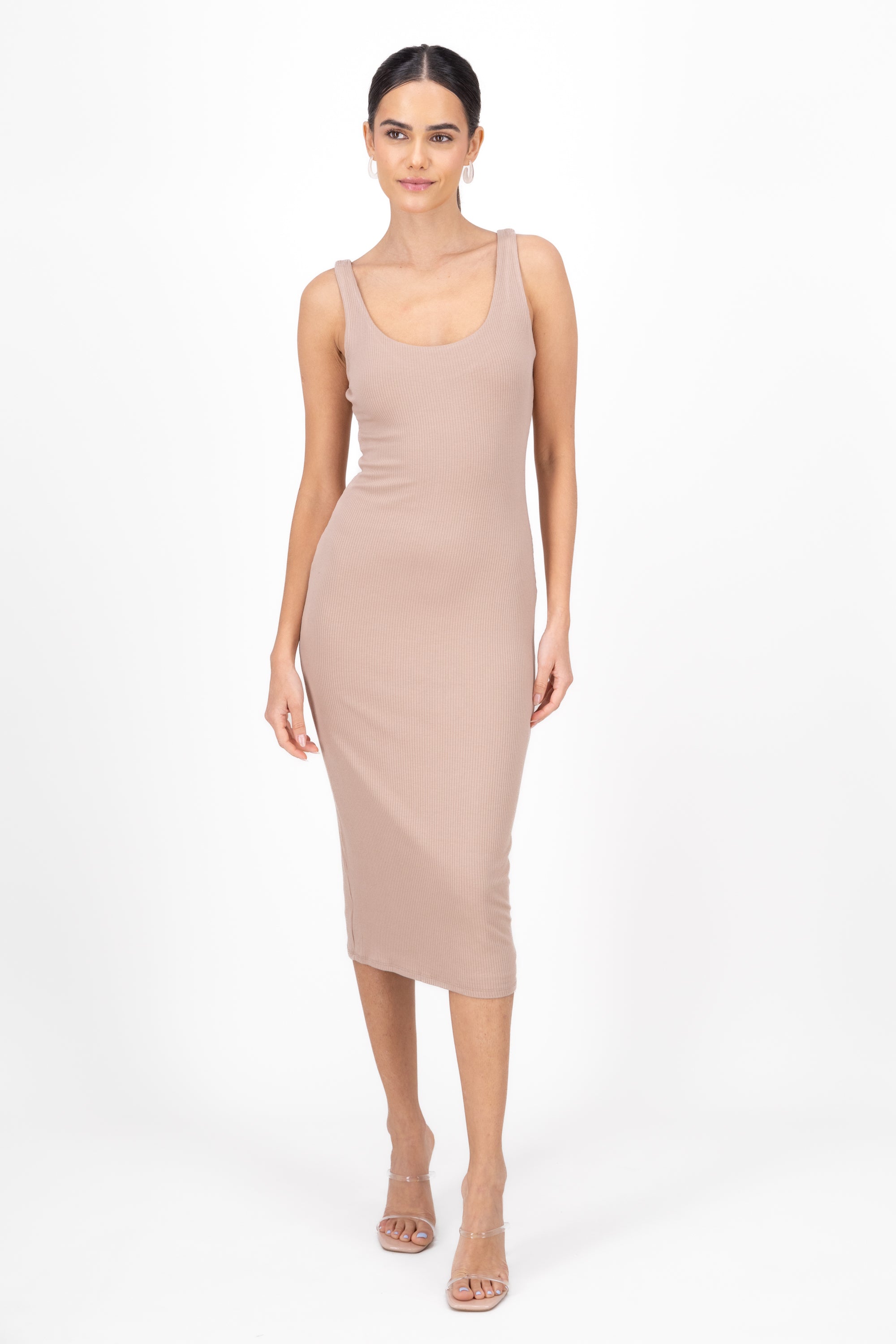 Double cloth midi dress Taupe