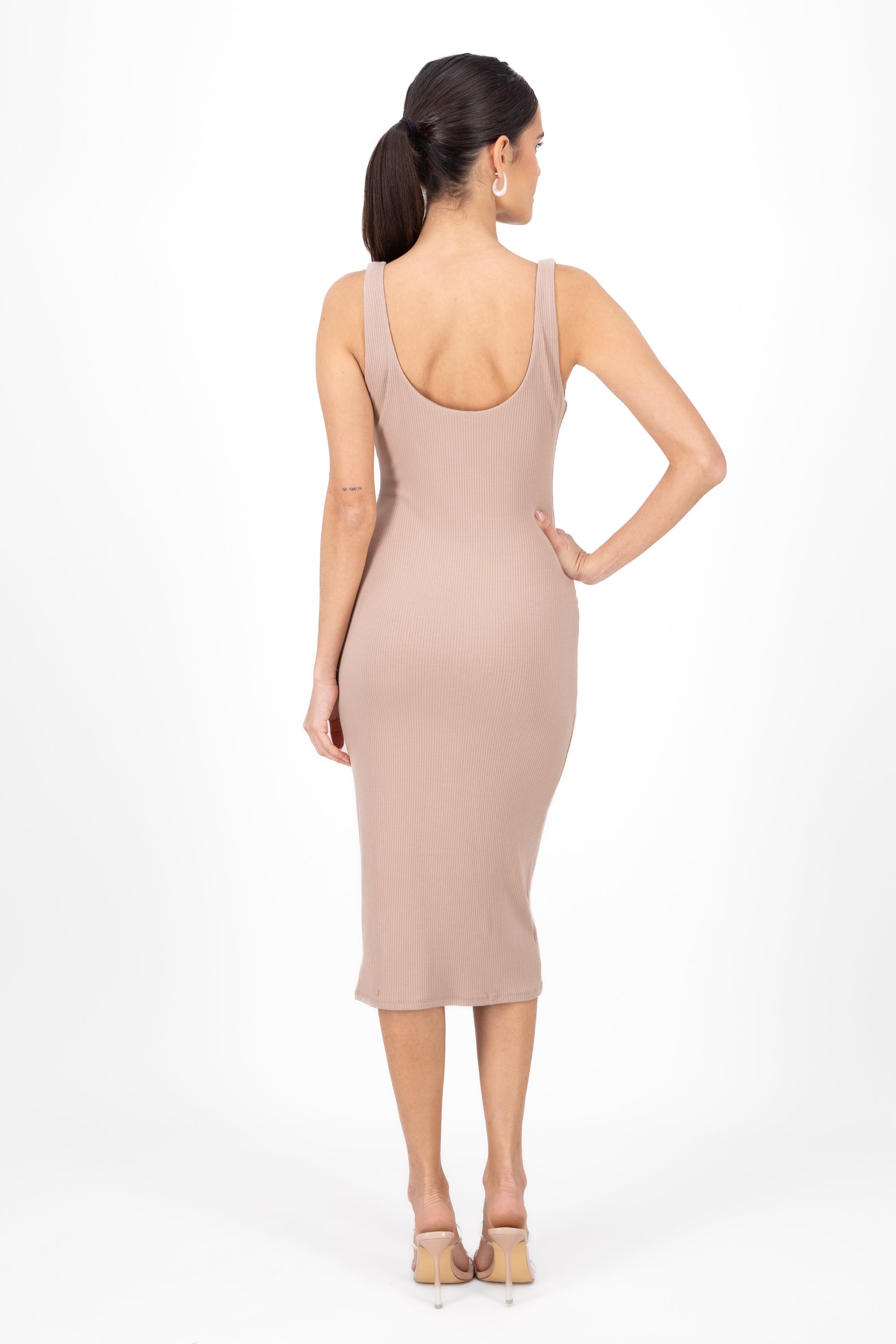 Double cloth midi dress Taupe