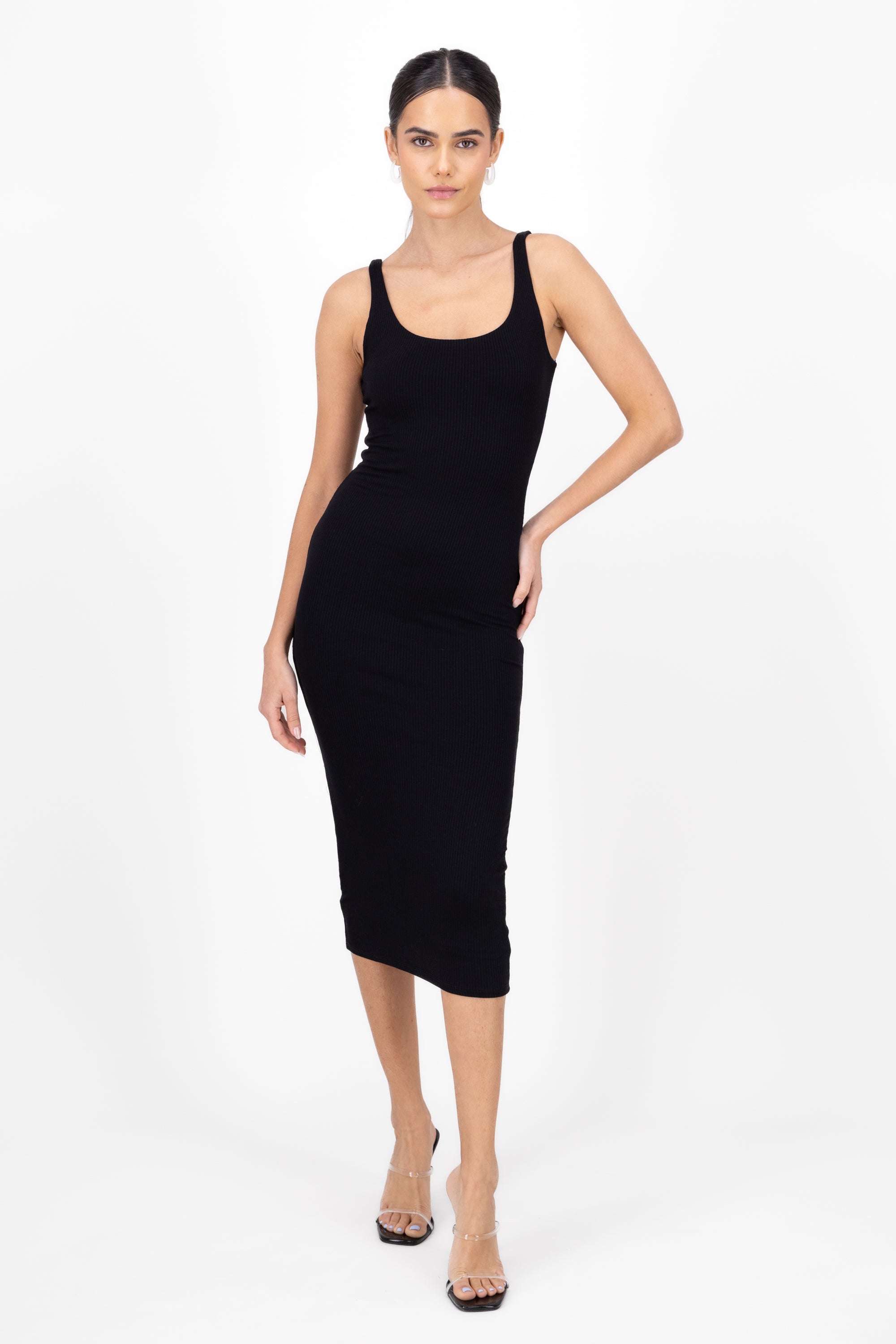 Double cloth midi dress BLACK