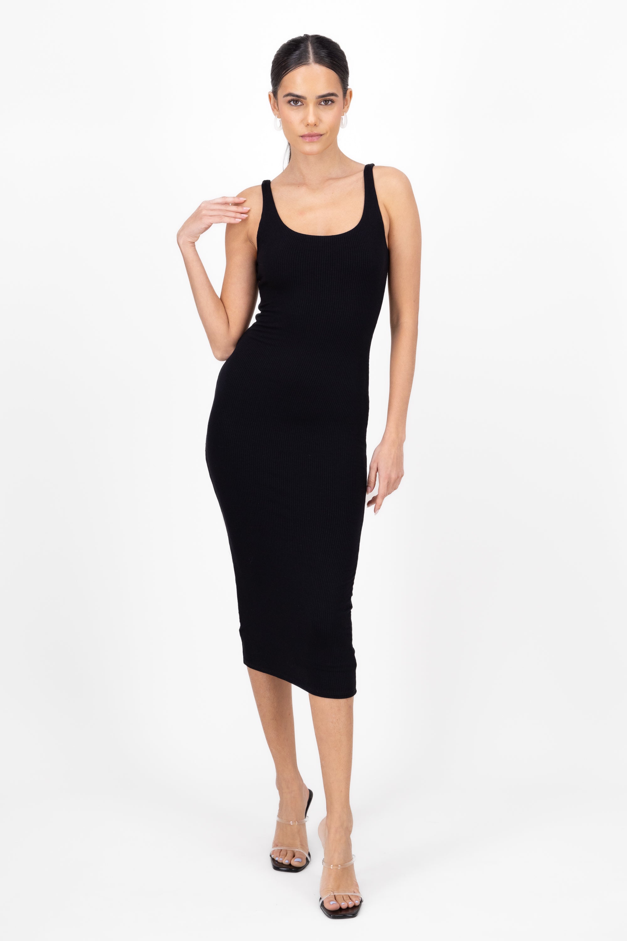 Double cloth midi dress BLACK