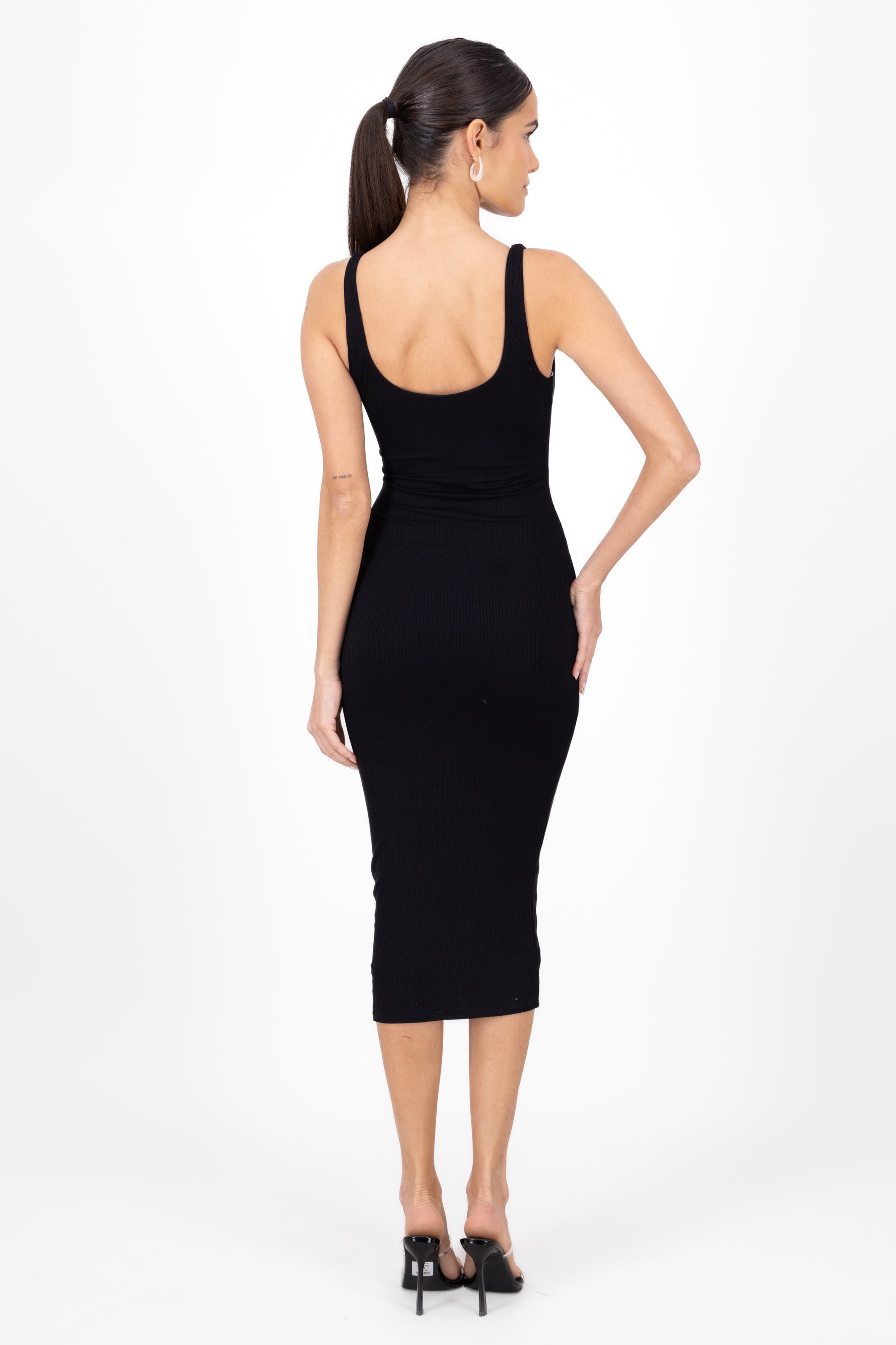 Double cloth midi dress BLACK