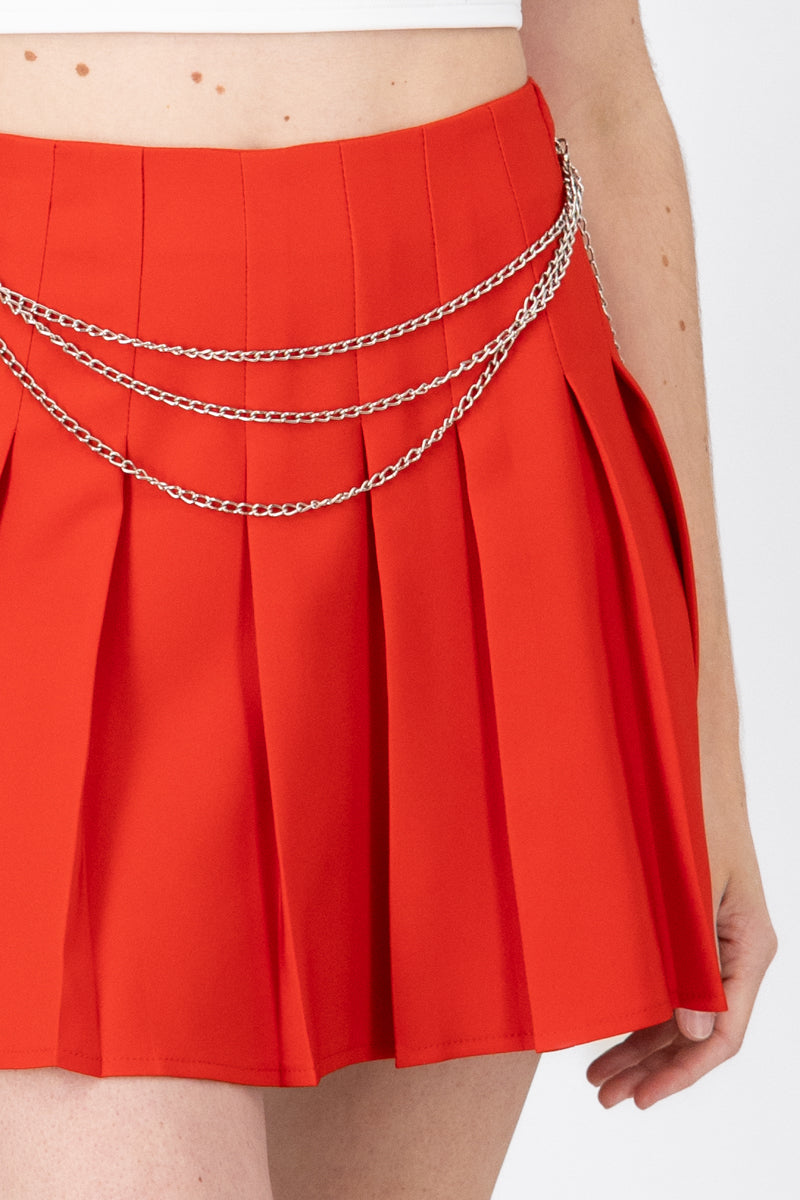 Mini Tabled Skirt Detail Chain RED