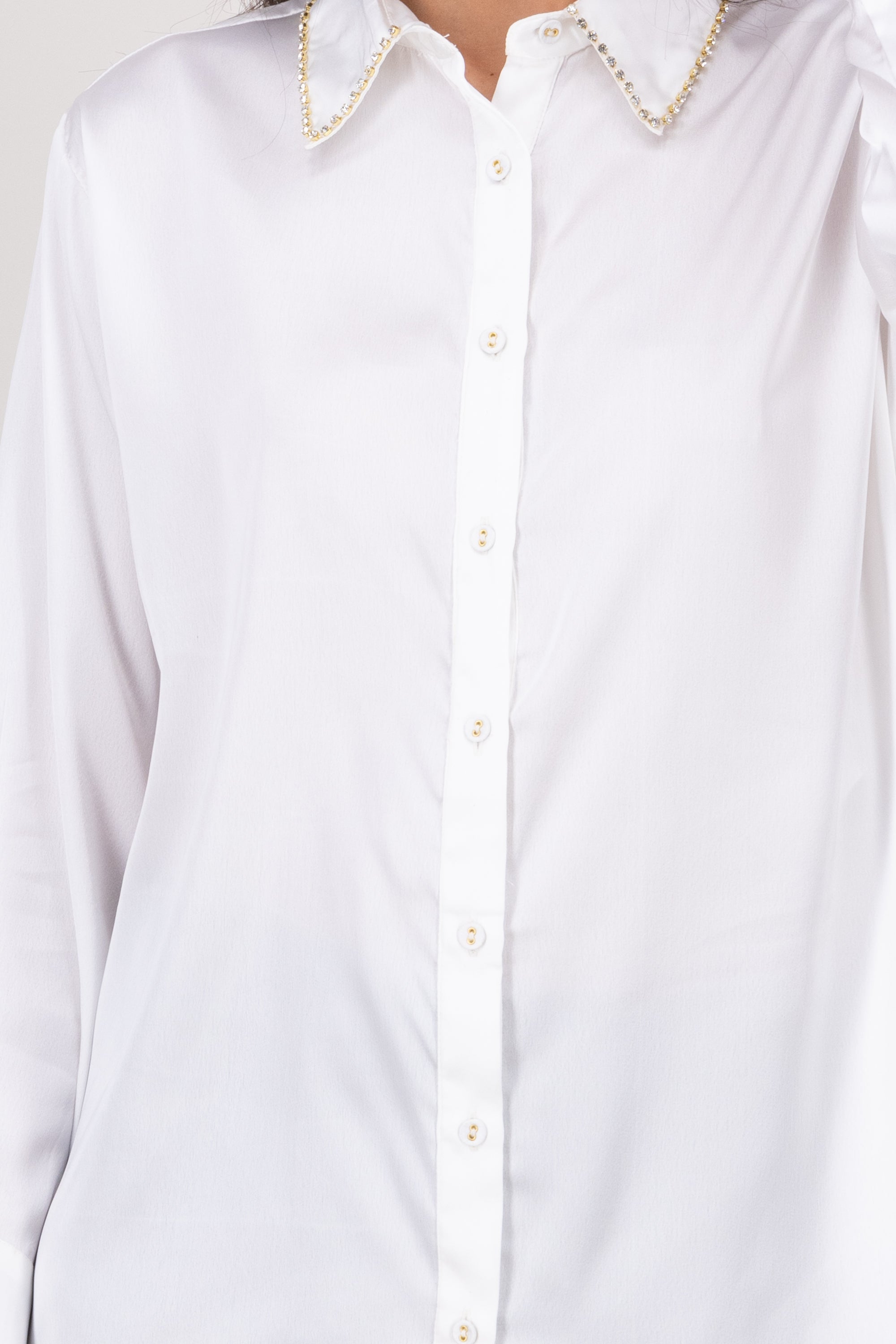 Camisa Satinada Detalle Brillos Cuello BLANCO