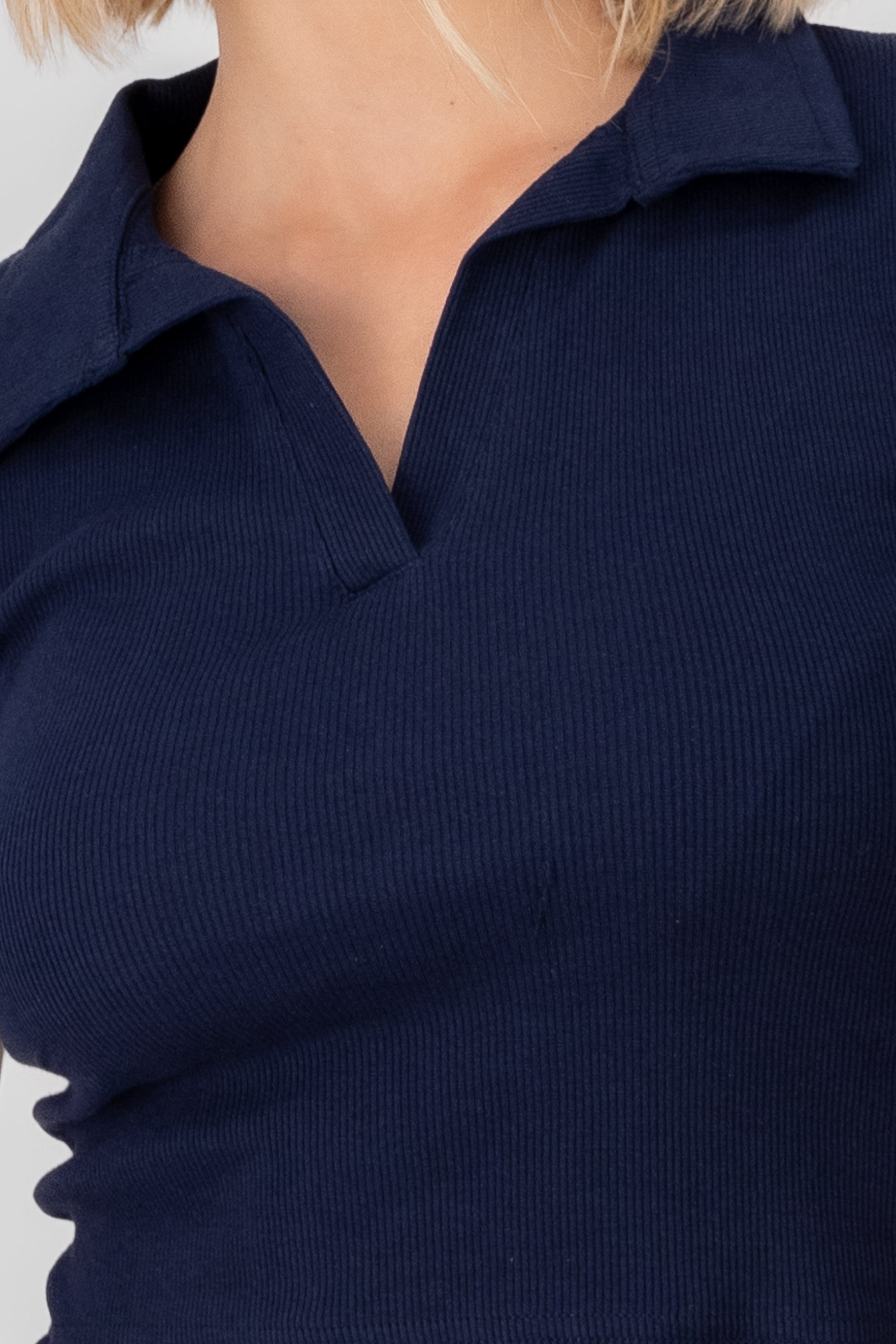 Top Rib Cuello Polo Liso MARINO