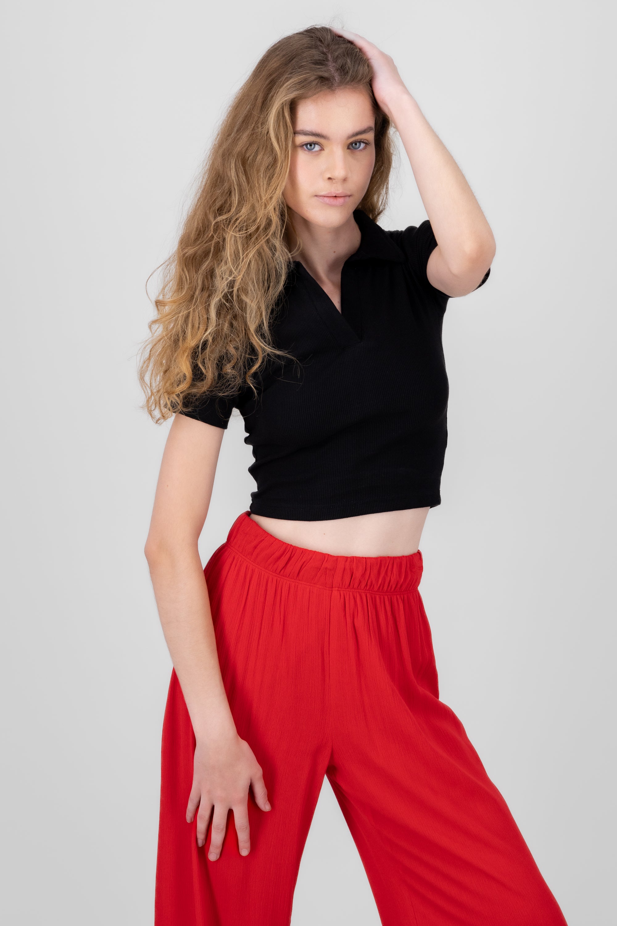 Top Rib Cuello Polo Liso NEGRO