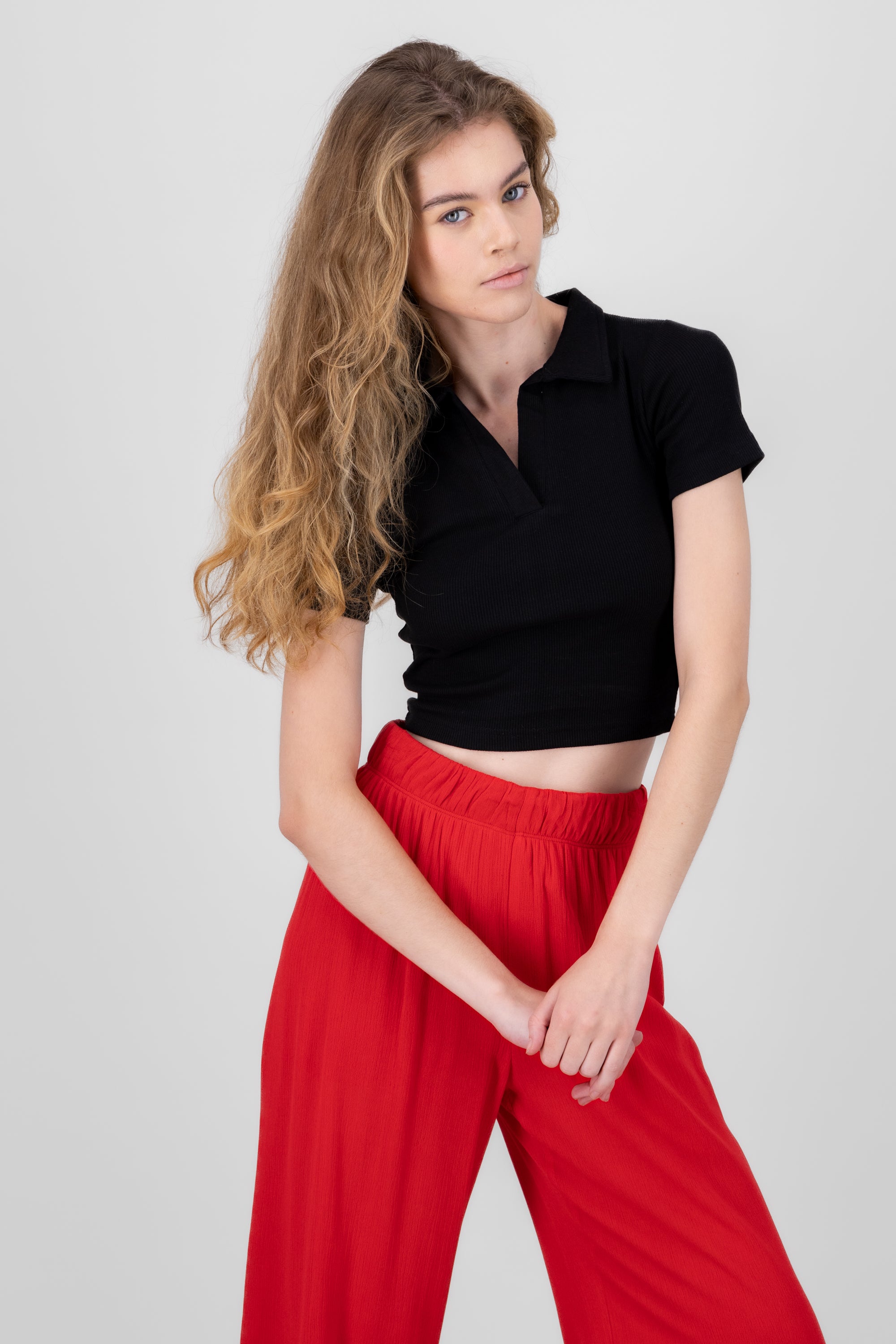 Top Rib Cuello Polo Liso NEGRO