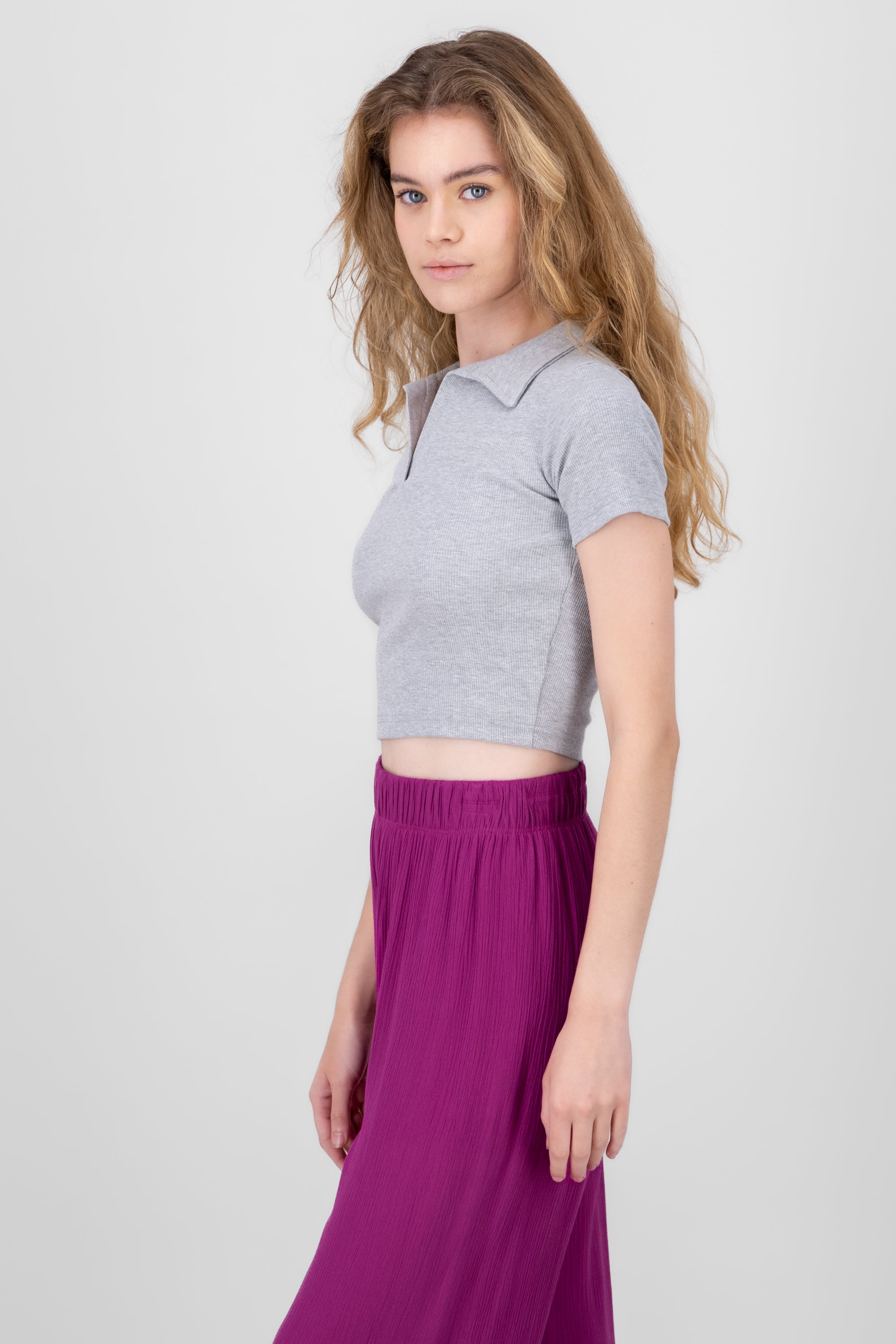 Top Rib Cuello Polo Liso GRIS