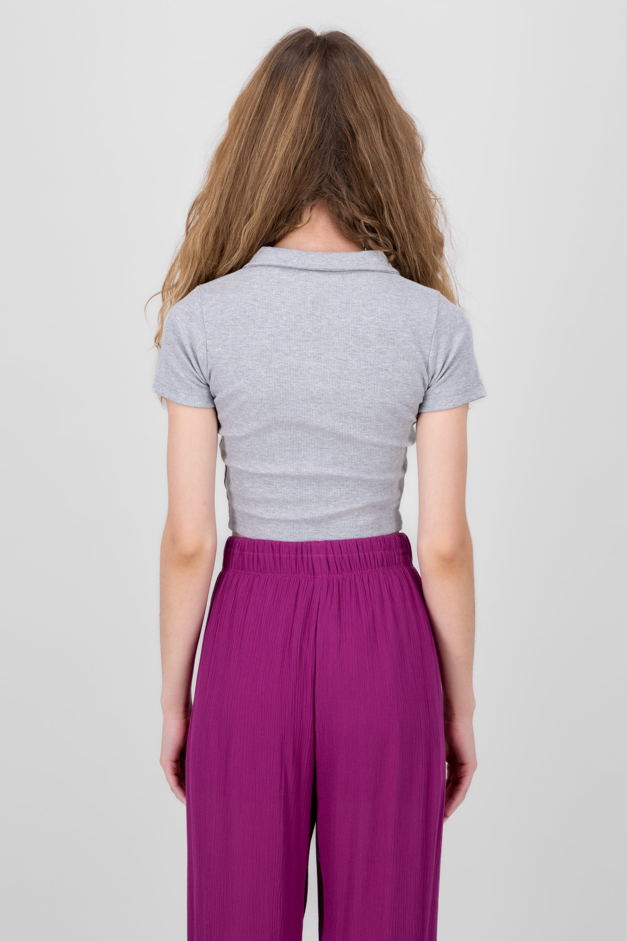 Top Rib Cuello Polo Liso GRIS