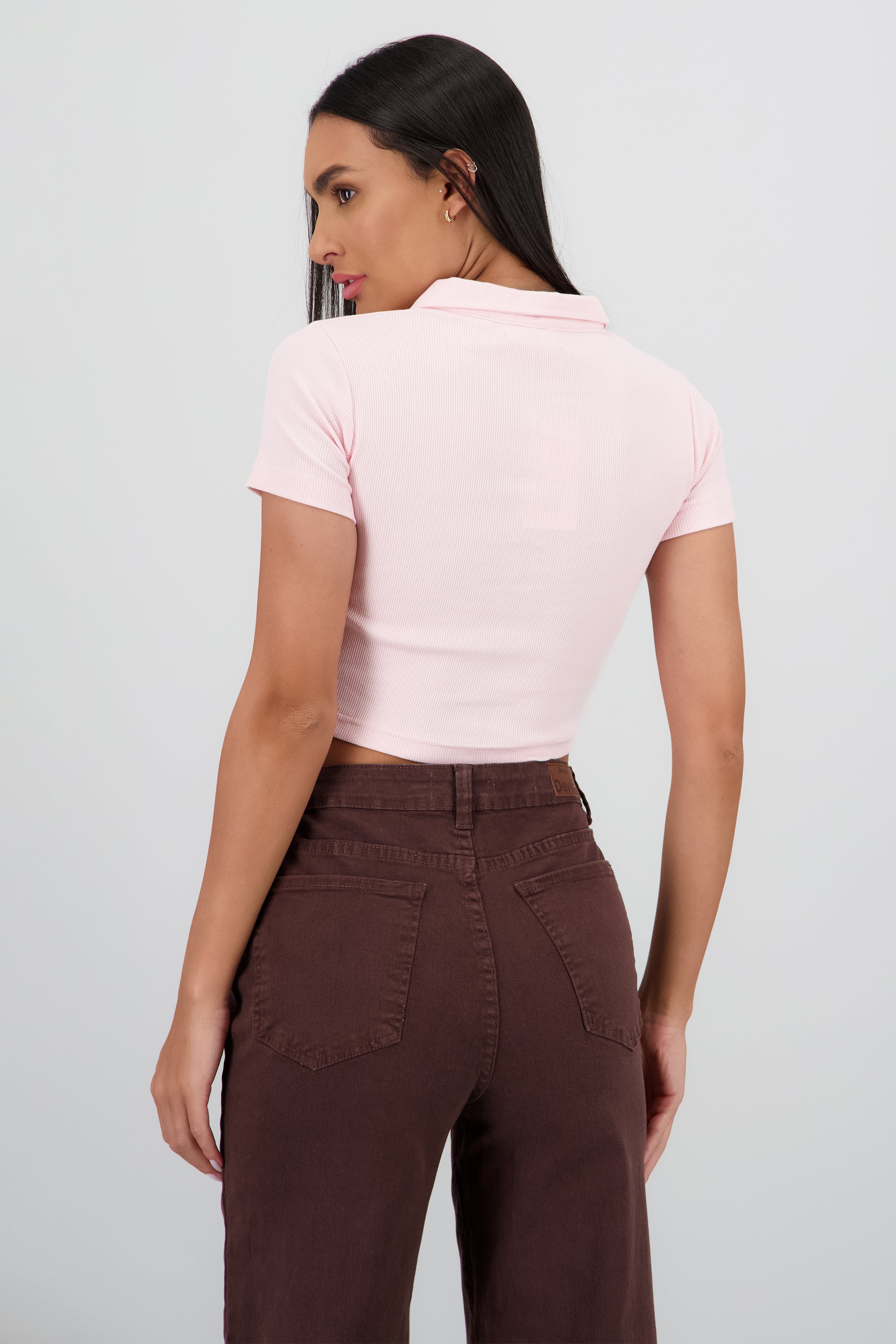 Top Rib Cuello Polo Liso ROSA PASTEL