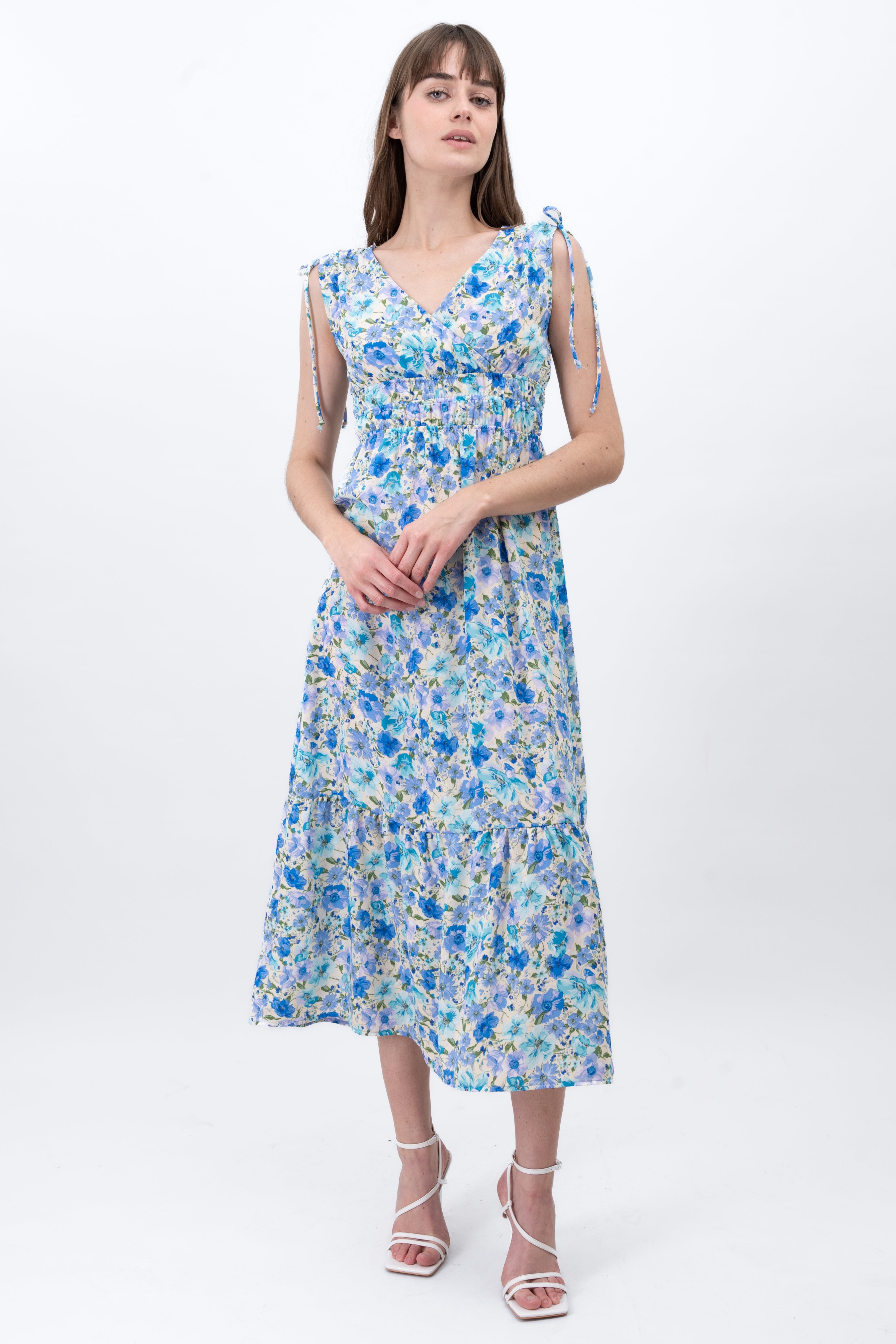 Maxi Flores Cross neckline Combo blue