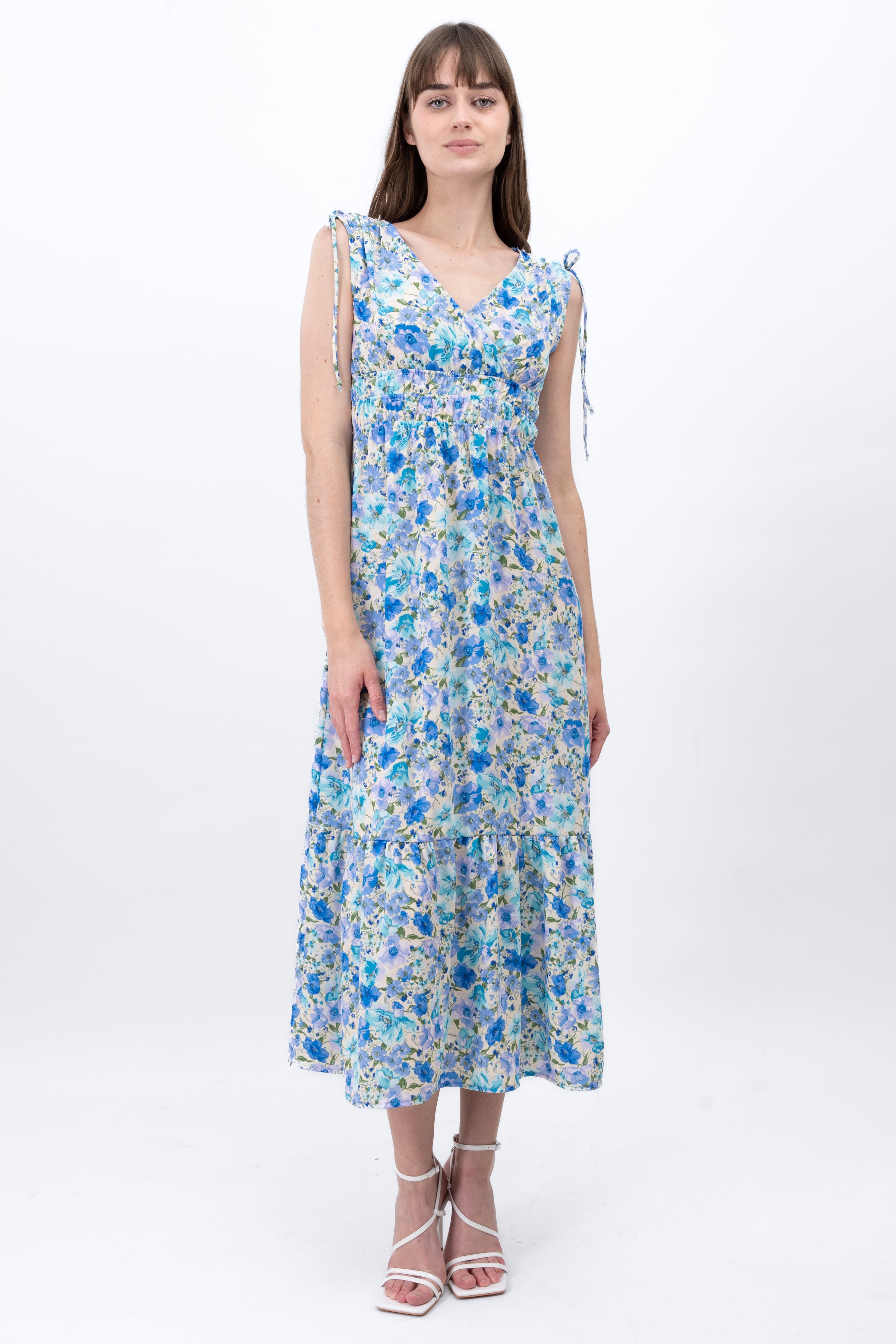 Maxi Flores Cross neckline Combo blue