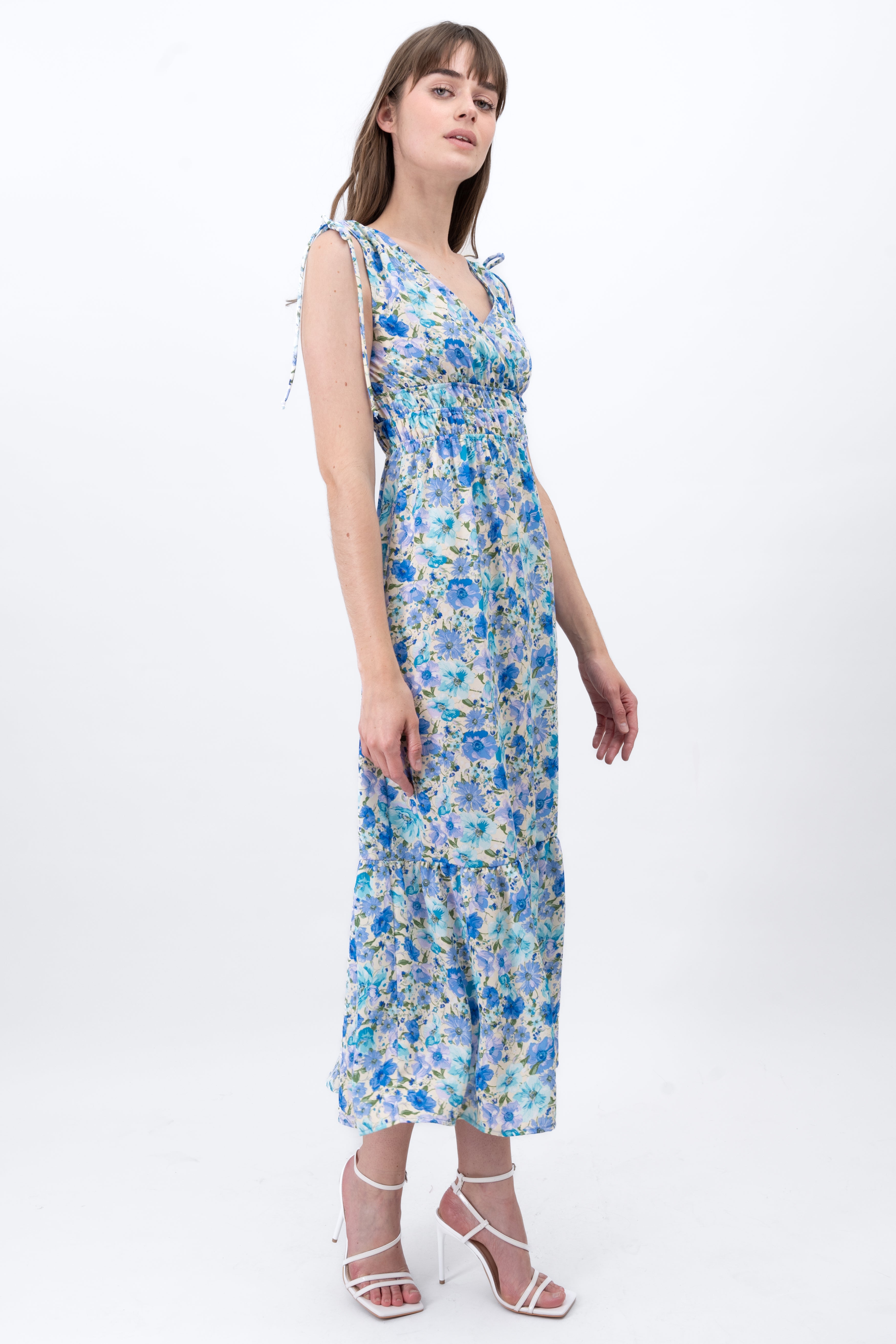 Maxi Flores Cross neckline Combo blue