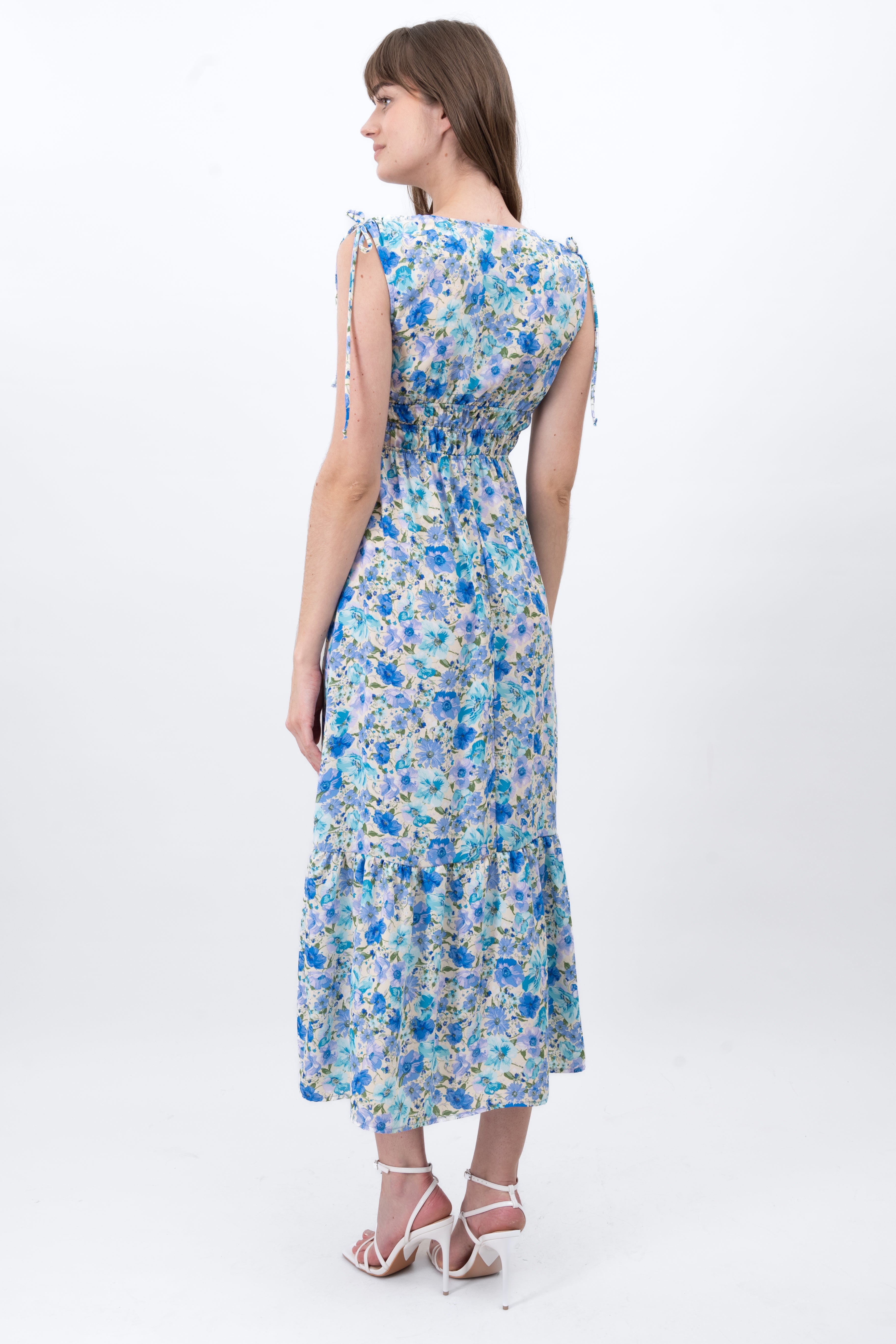 Maxi Flores Cross neckline Combo blue