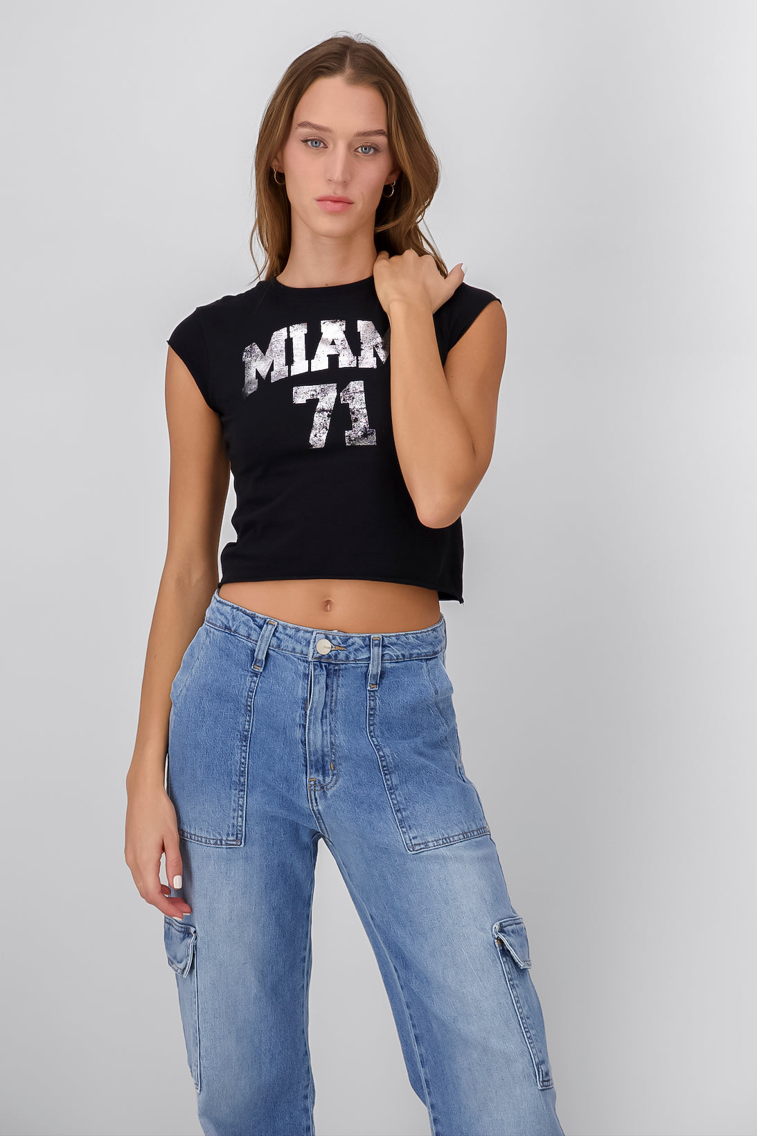 Top miami efecto foil NEGRO