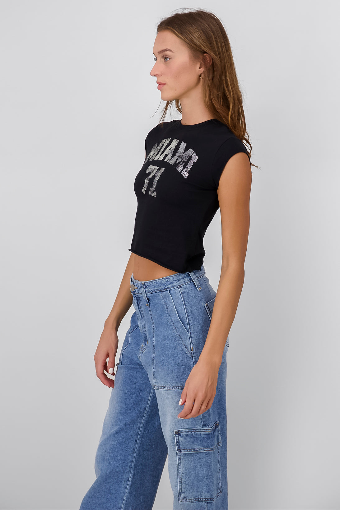 Top miami efecto foil NEGRO