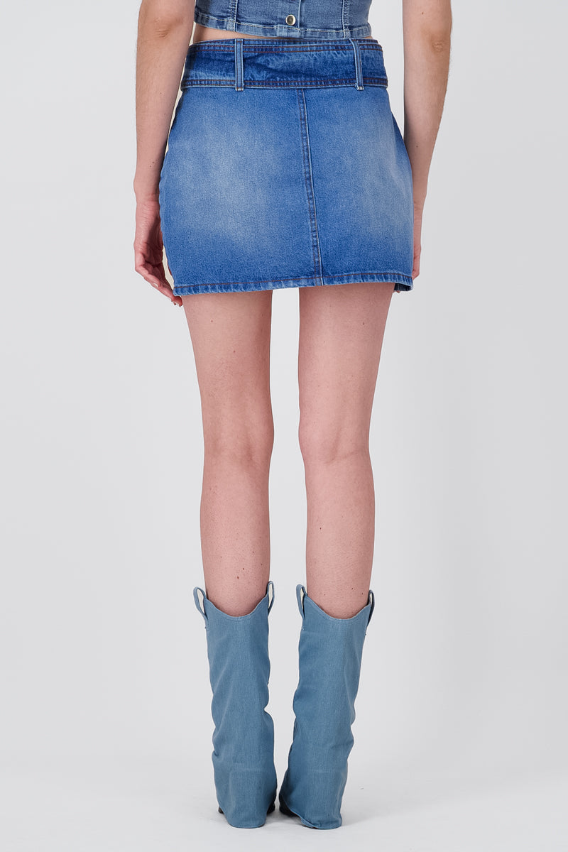 mini denim skirt with belt Middle Stone