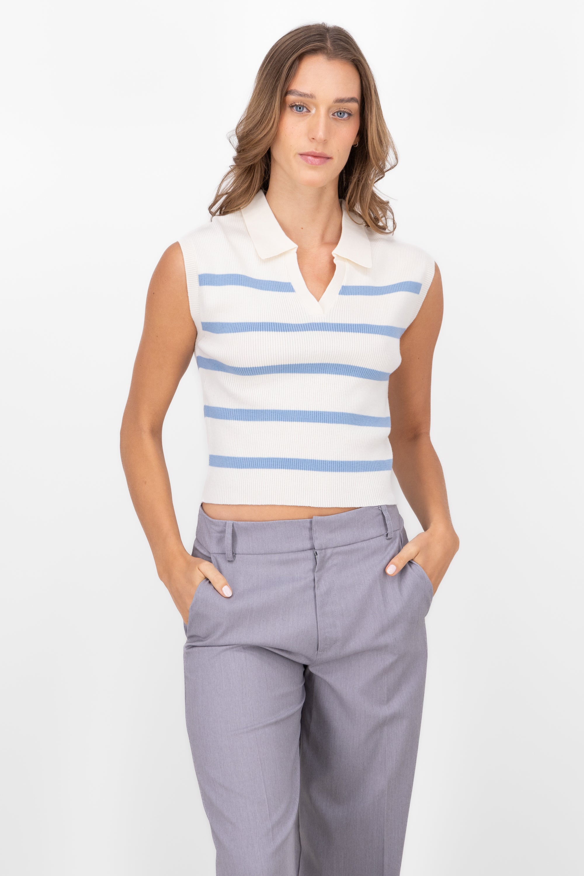 Pole neck striped vest Combo blue