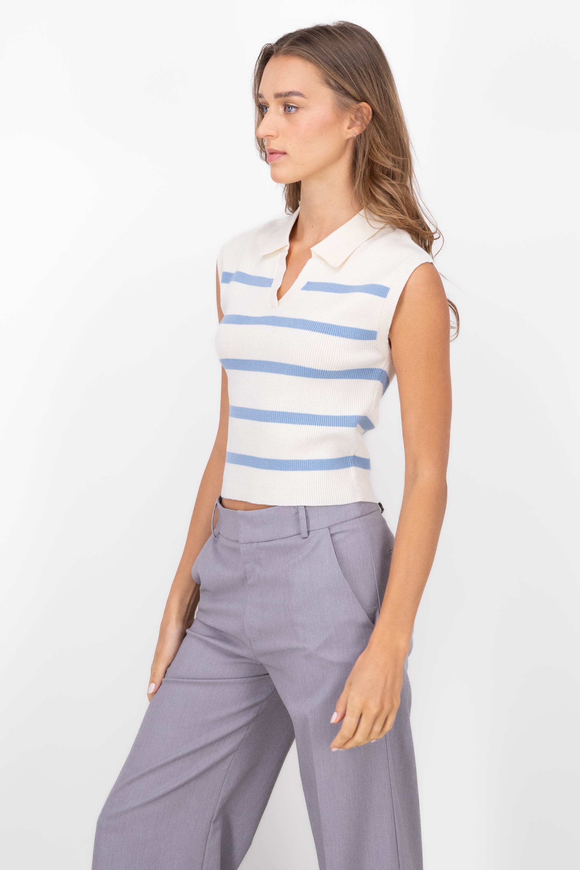 Pole neck striped vest Combo blue