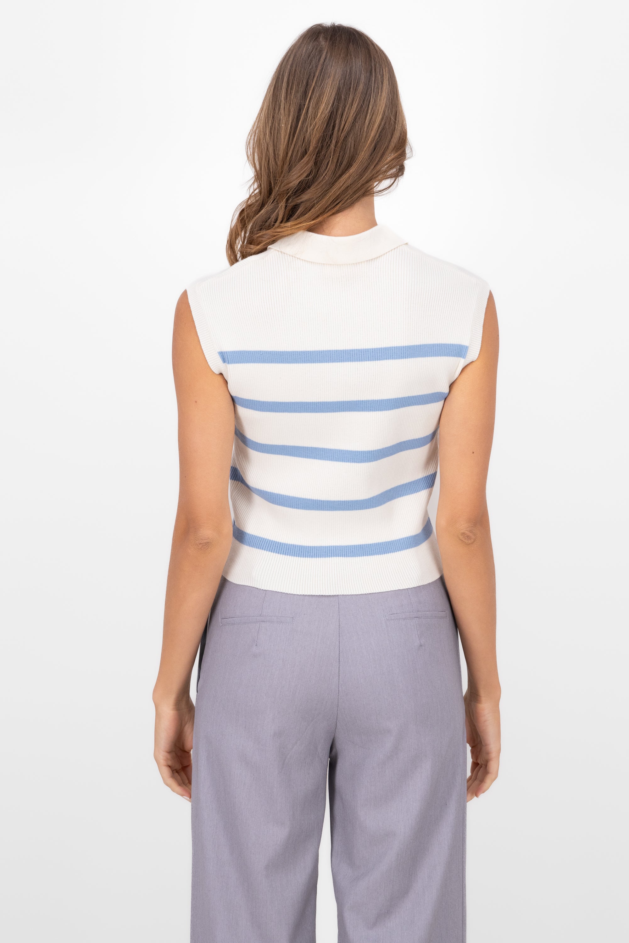 Pole neck striped vest Combo blue