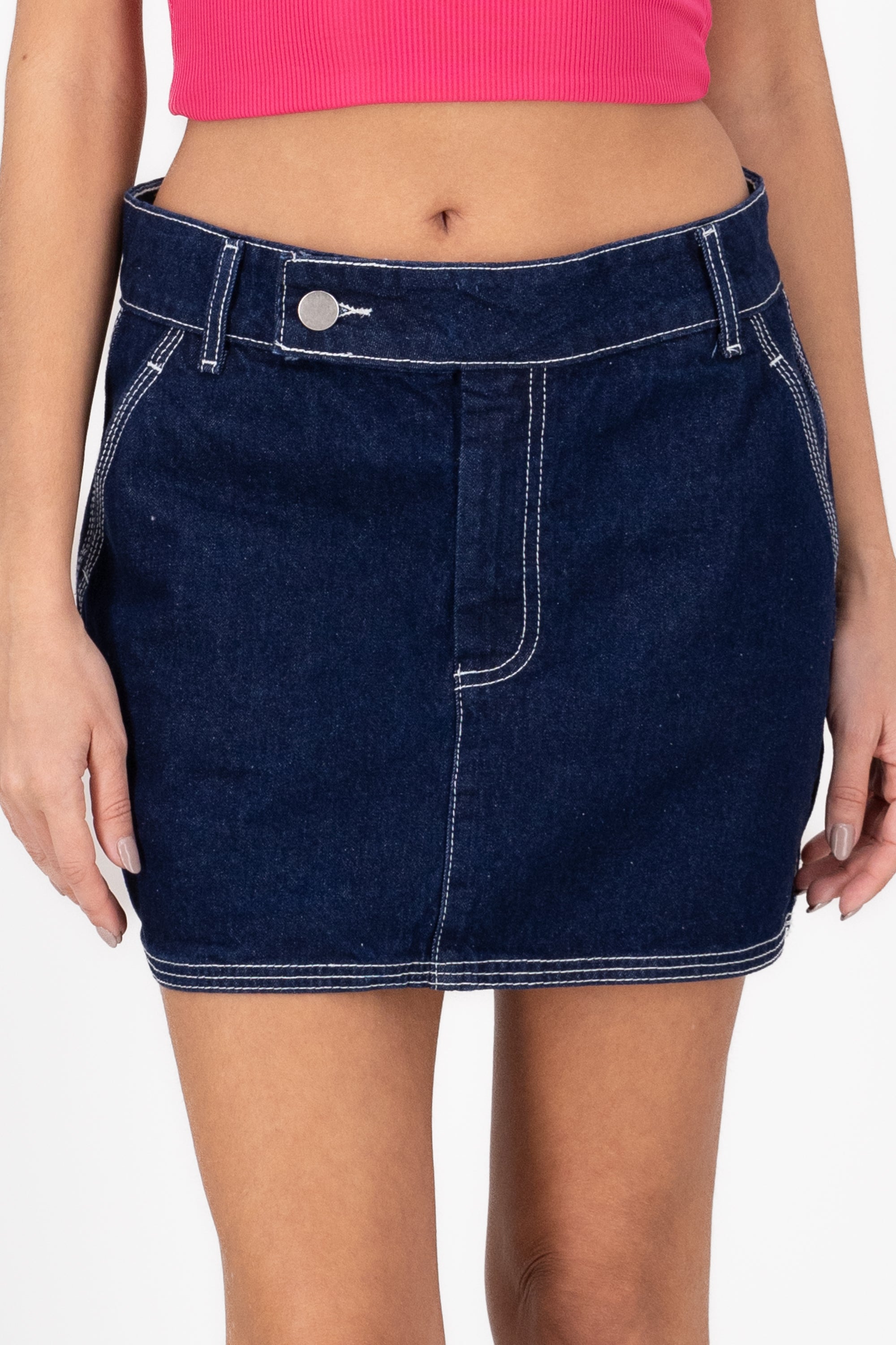 Falda Mini Denim Detalle Color Costuras Hypsters DARK WASH