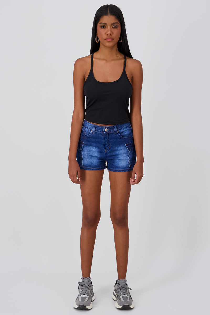 Denim shorts with cargo bags Dark Wash