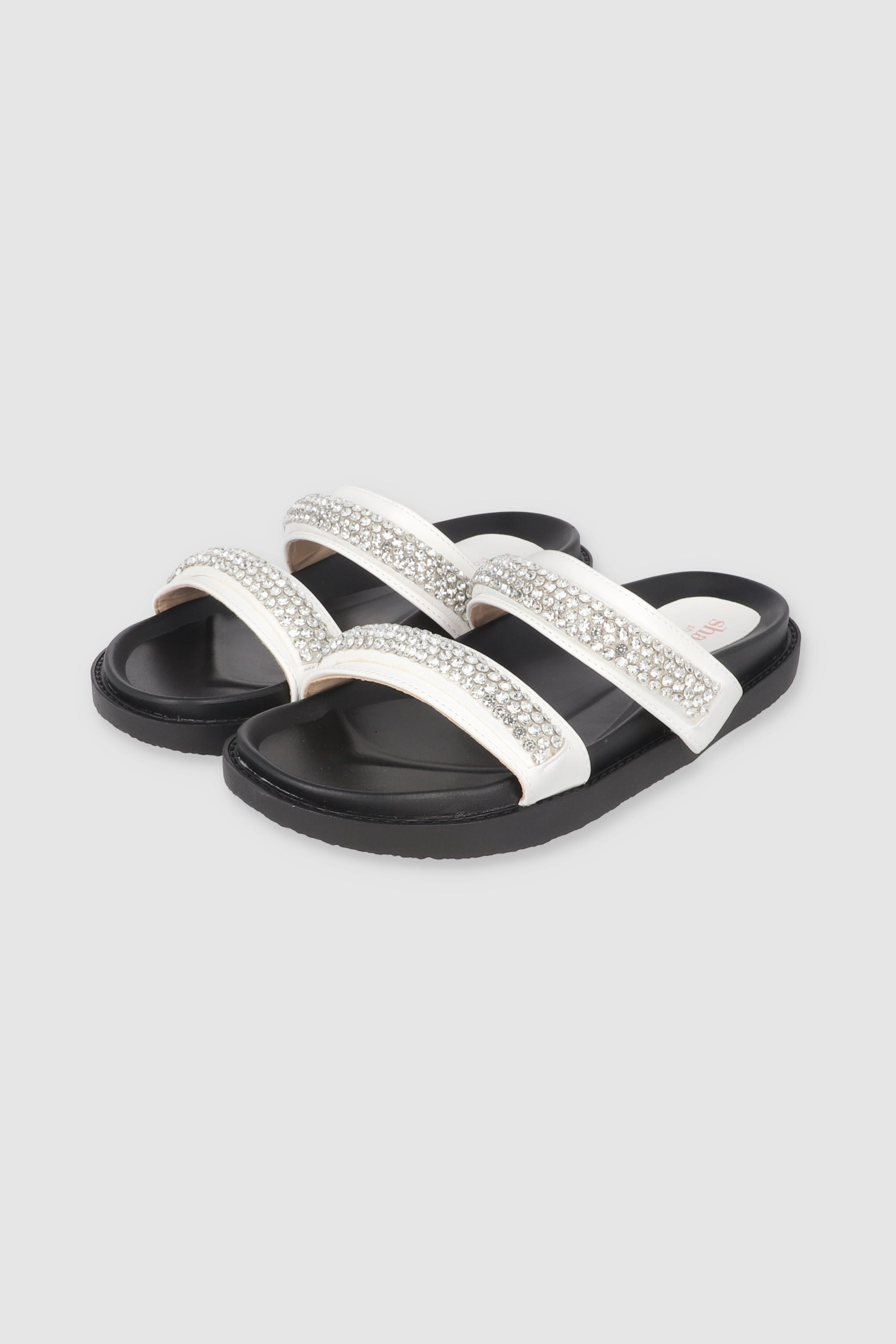 SANDALIA DOS TIRAS BRILLOS BLANCO