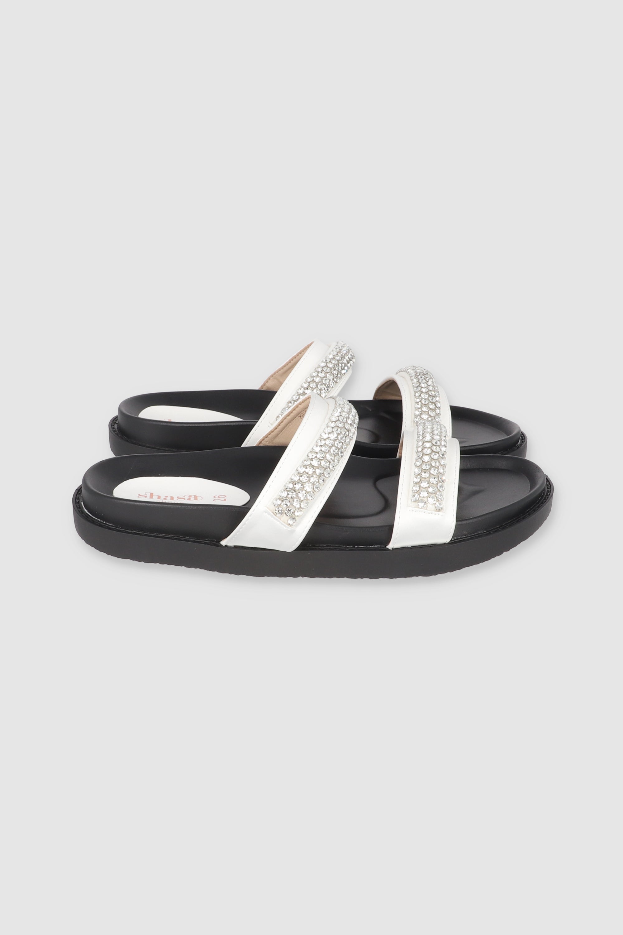SANDALIA DOS TIRAS BRILLOS BLANCO