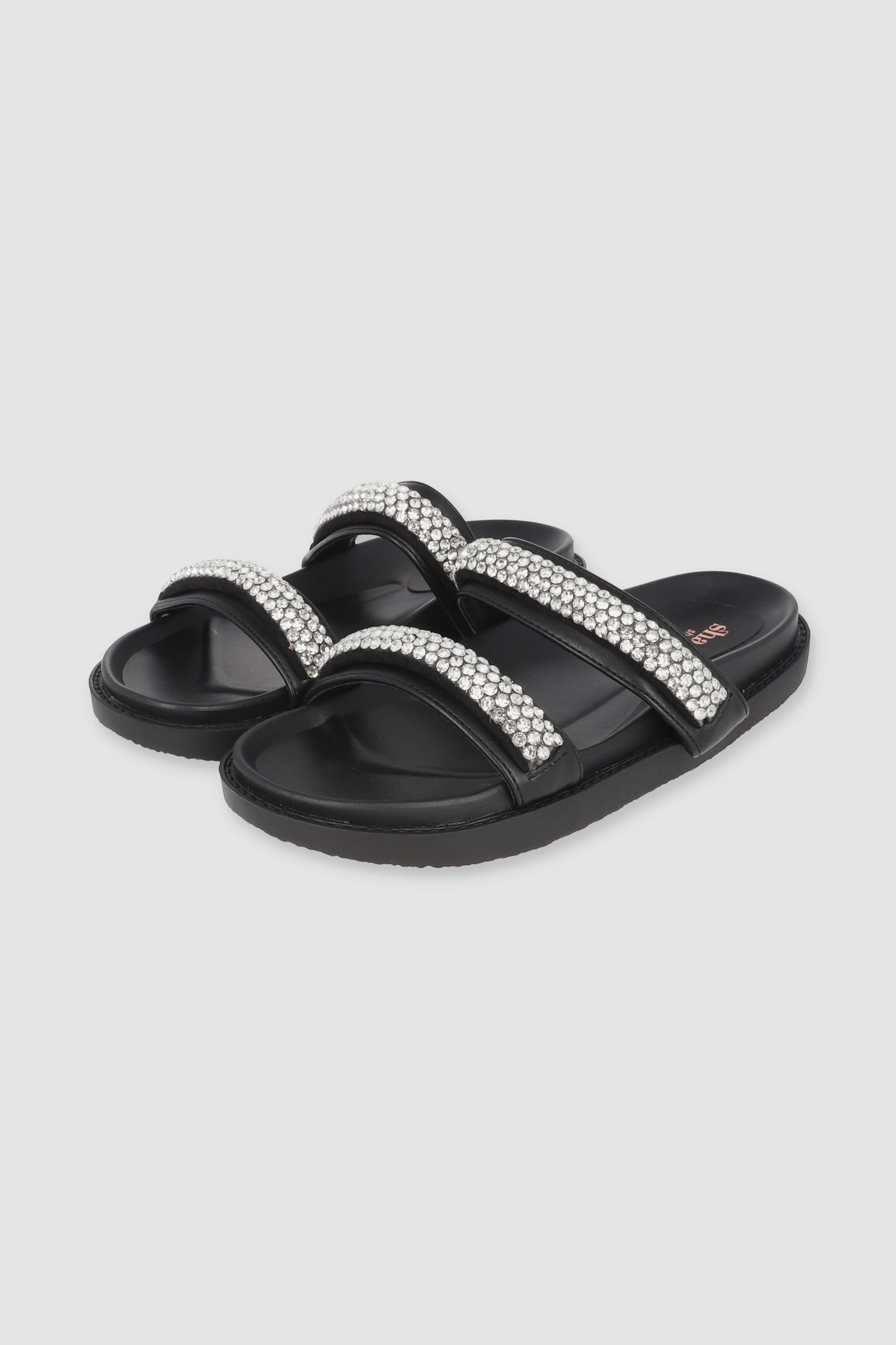 SANDALIA DOS TIRAS BRILLOS NEGRO