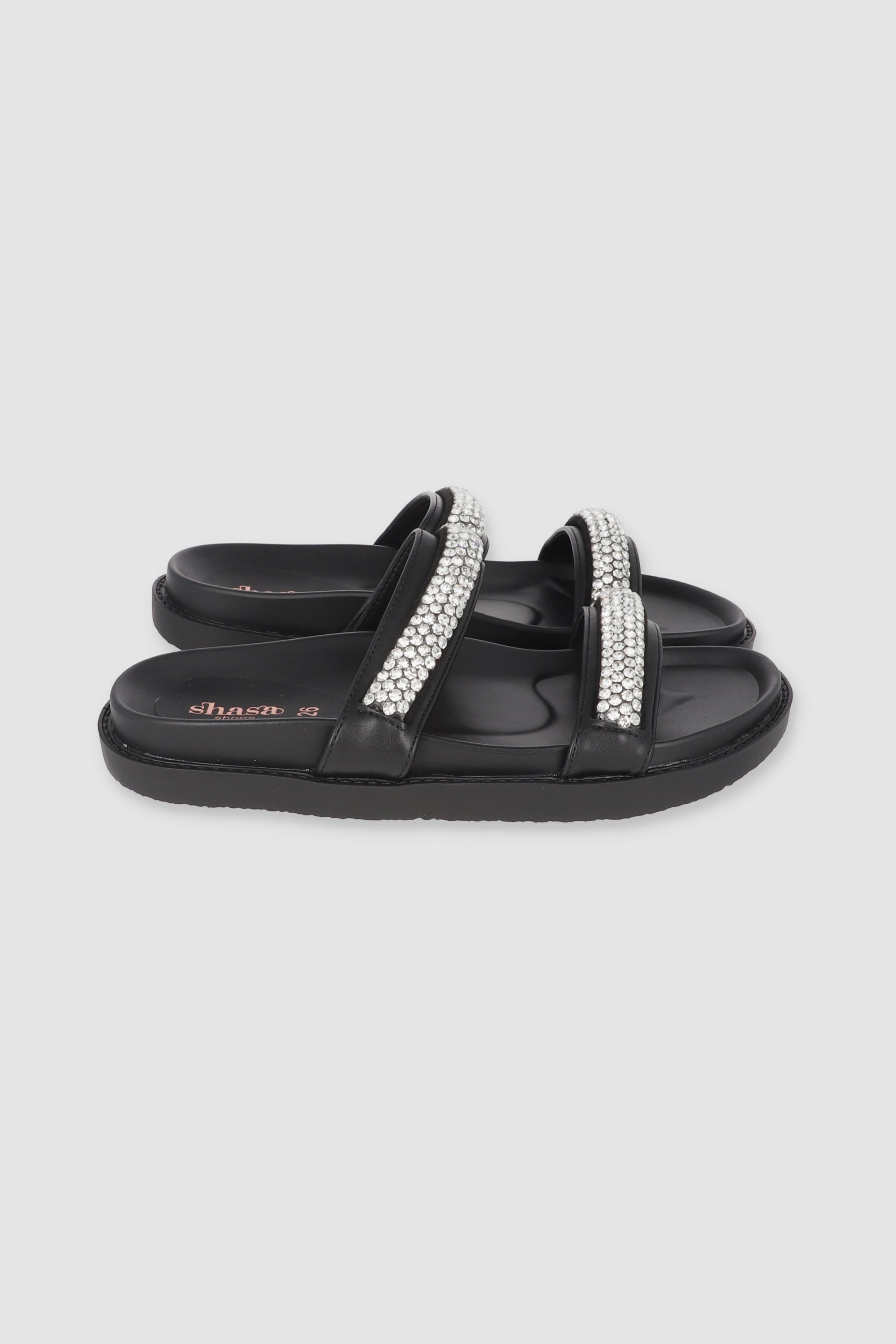 SANDALIA DOS TIRAS BRILLOS NEGRO
