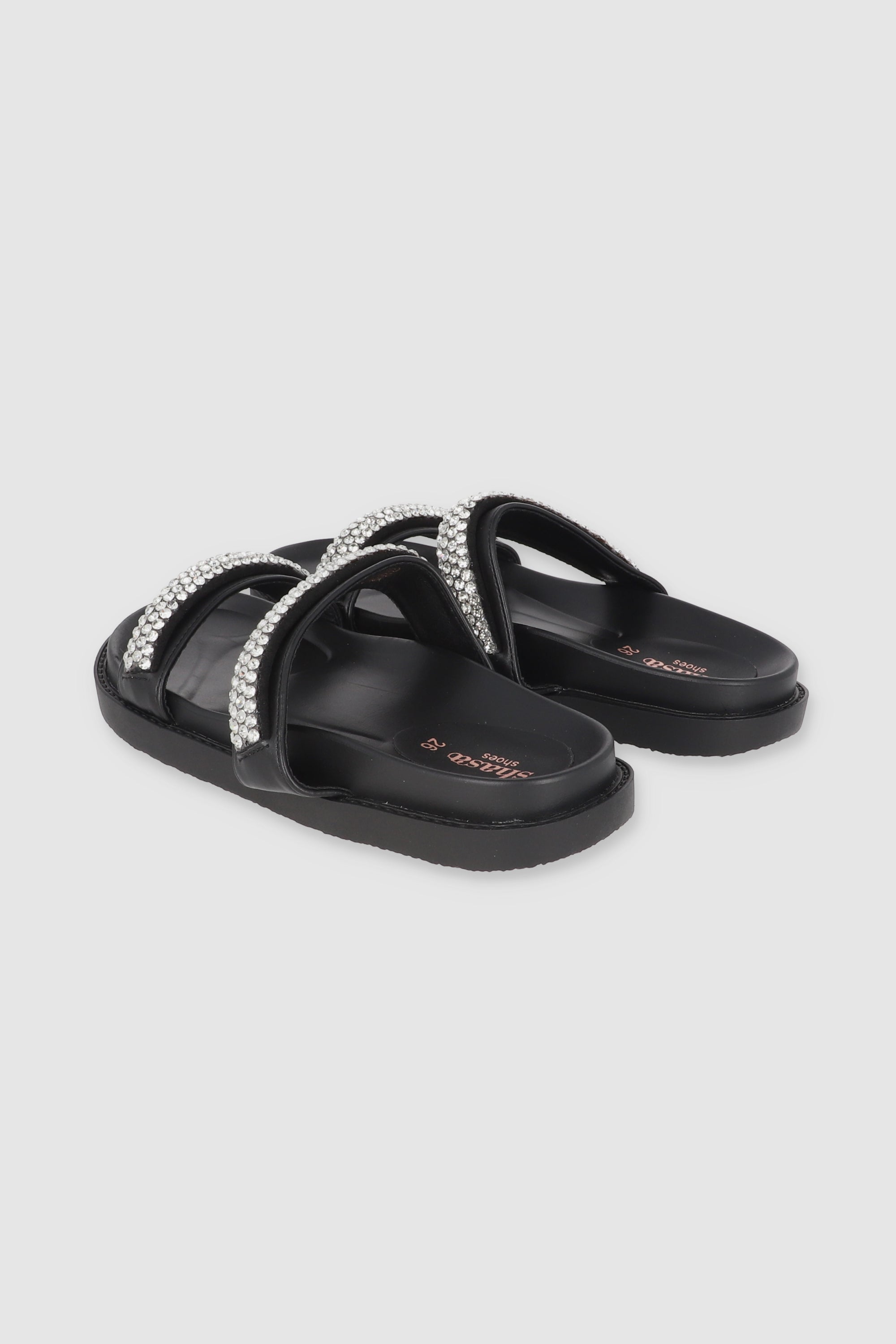 SANDALIA DOS TIRAS BRILLOS NEGRO